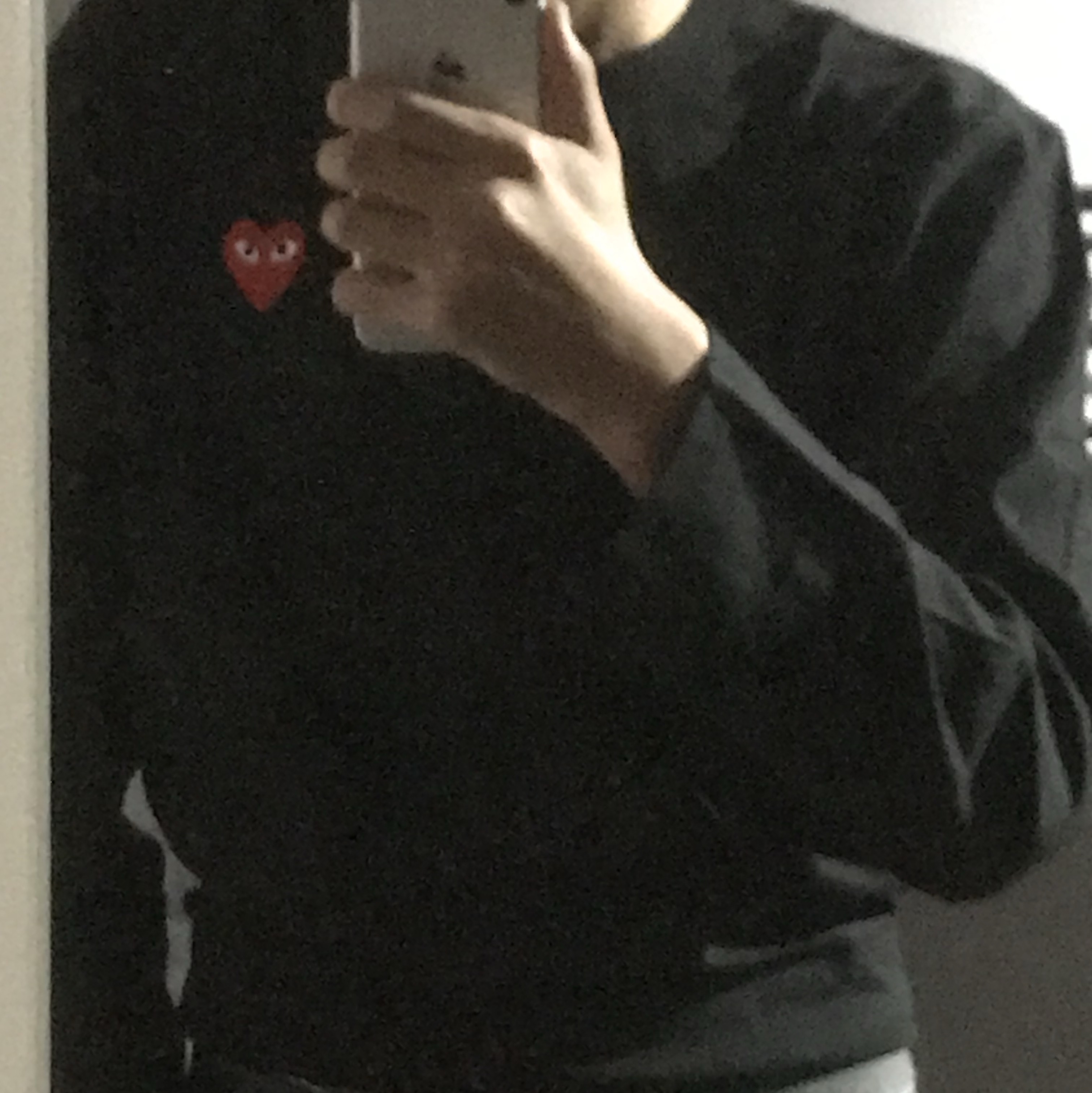 Play Comme des Garcons LS T-Shirt Black, BAPE College T-Shirt Black 착용 스타일 - 1