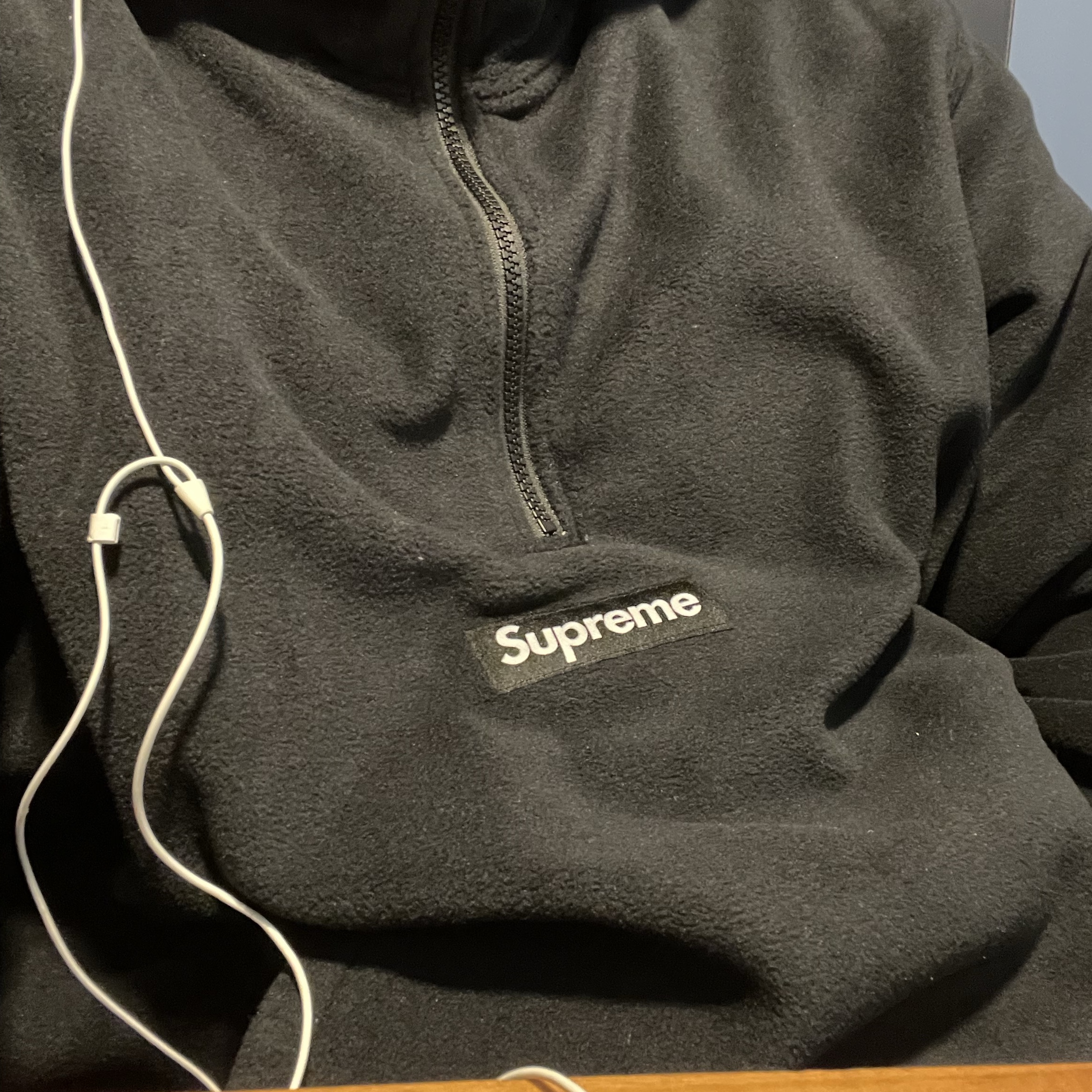 Supreme Polartec Facemask Half Zip Hooded Sweatshirt Black - 24FW 착용 스타일