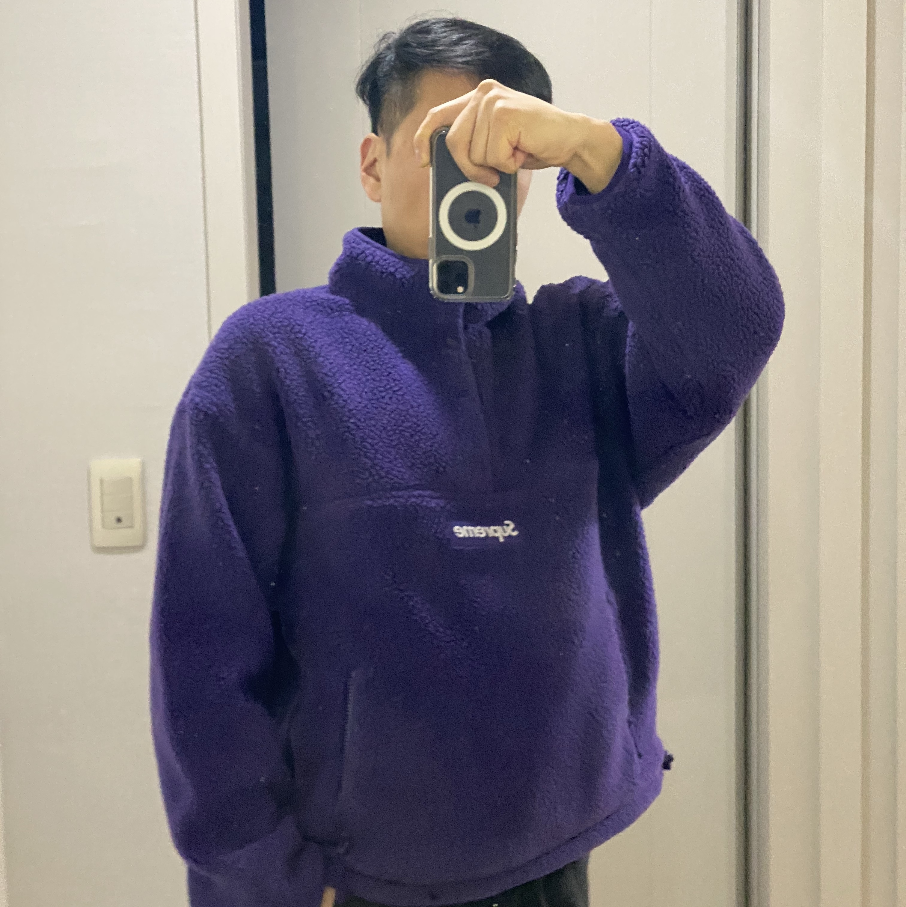 Supreme Polartec Shearling Reversible Pullover Purple - 24FW 착용 스타일 - 3