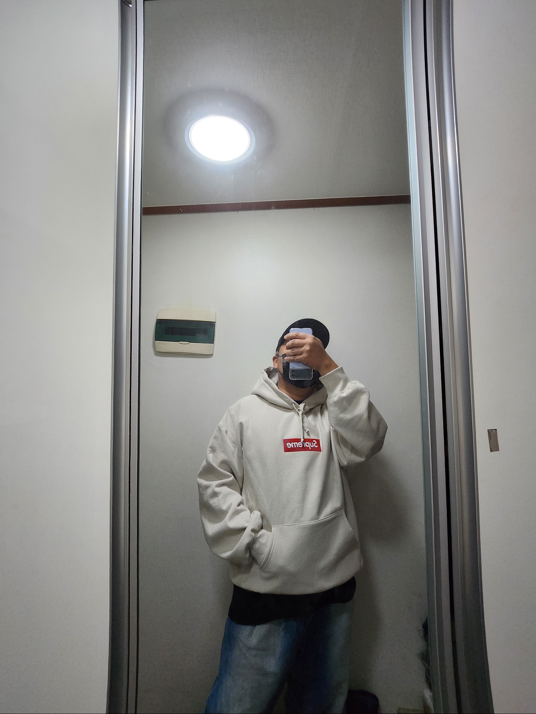 Supreme Box Logo Hooded Sweatshirt Stone - 24FW 착용 스타일