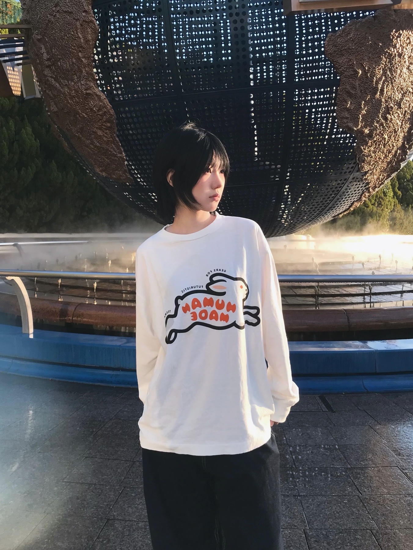 Human Made Rabbit L/S T-Shirt White 착용 스타일 - 1