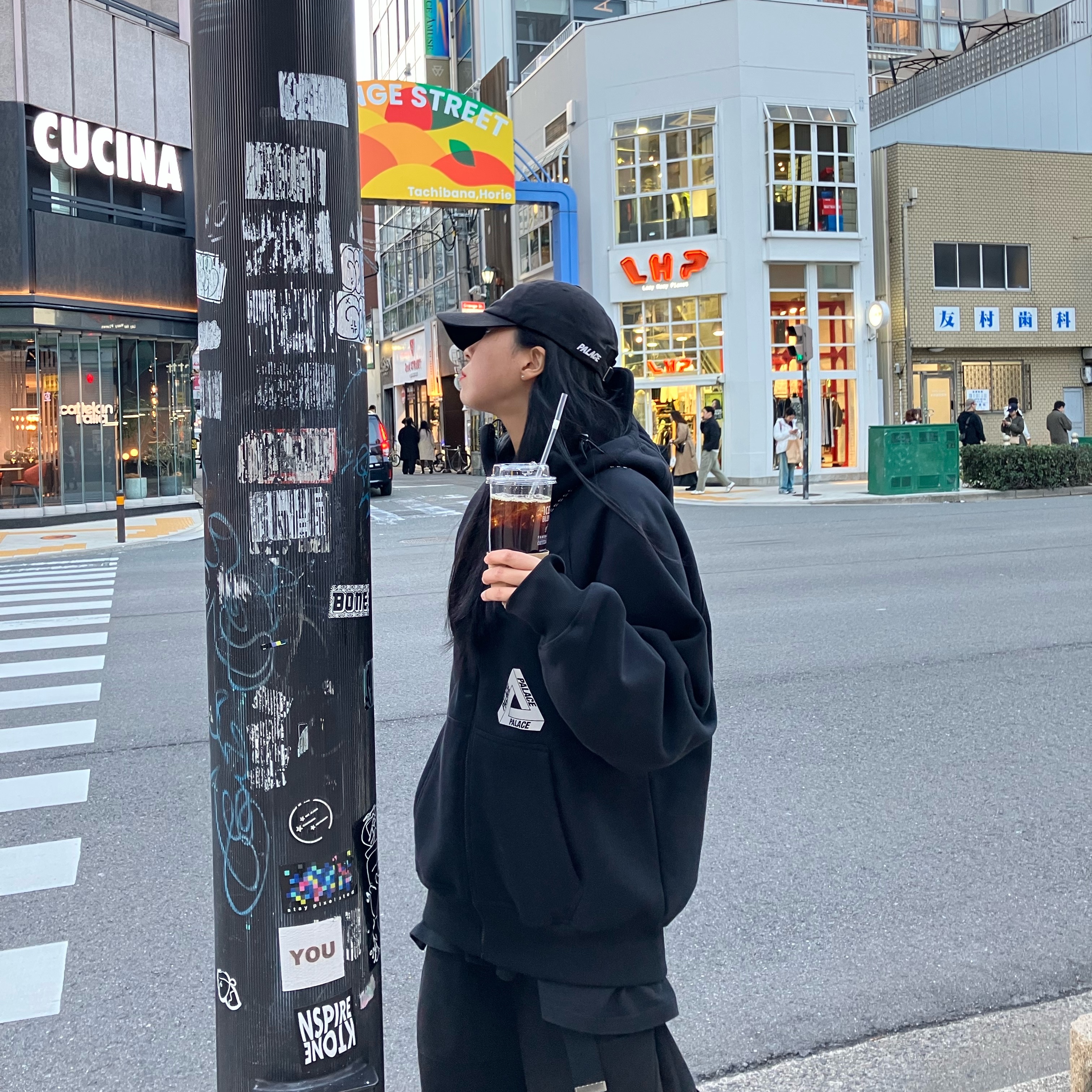 Palace P 6-Panel Black - 23SS, Palace Thermal Bonded Cap Hood Black - 24FW 착용 스타일