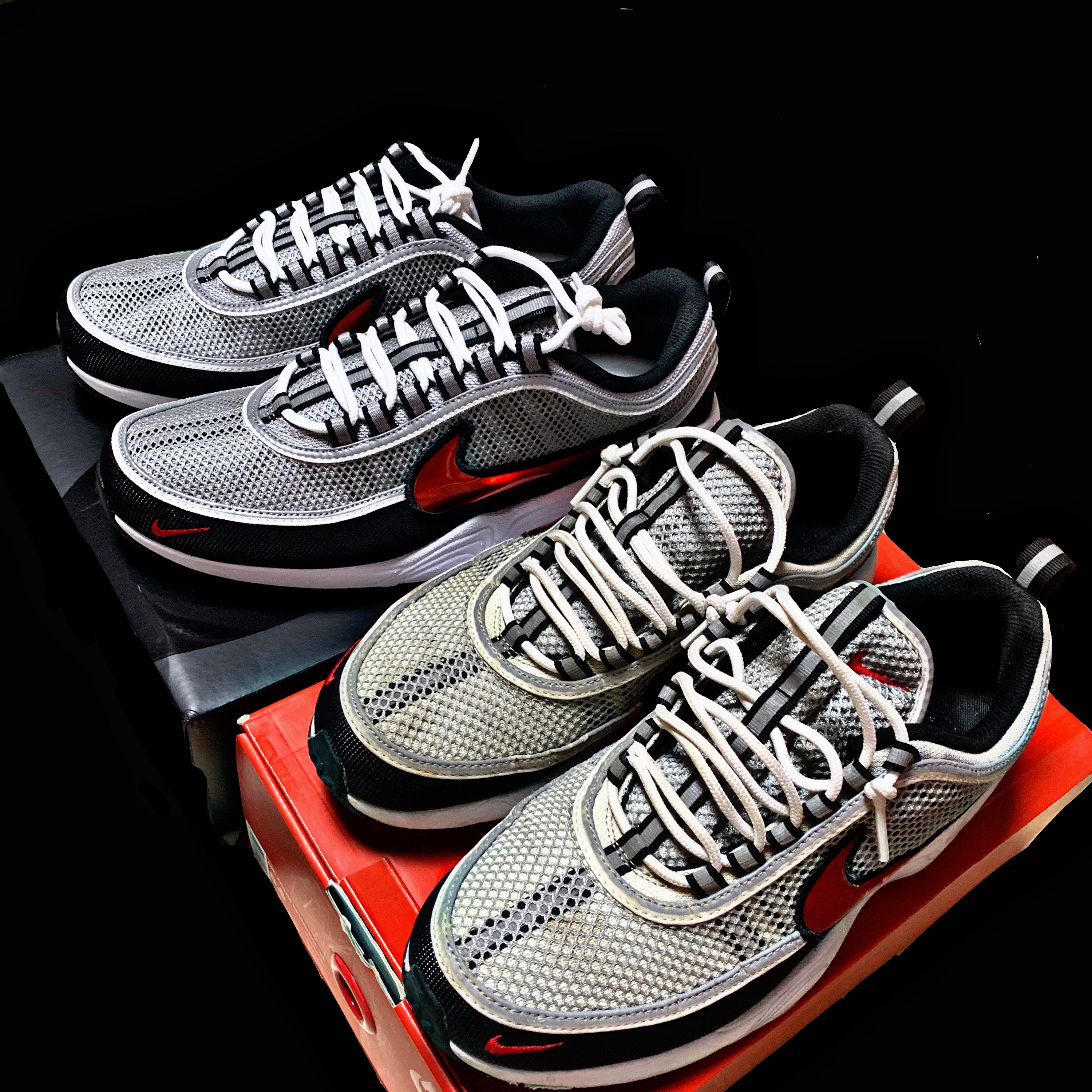 Nike Air Zoom Spiridon Metallic Silver and Sport Red 2024, Nike Air Zoom Spiridon Sport Red 2016 착용 스타일 - 1