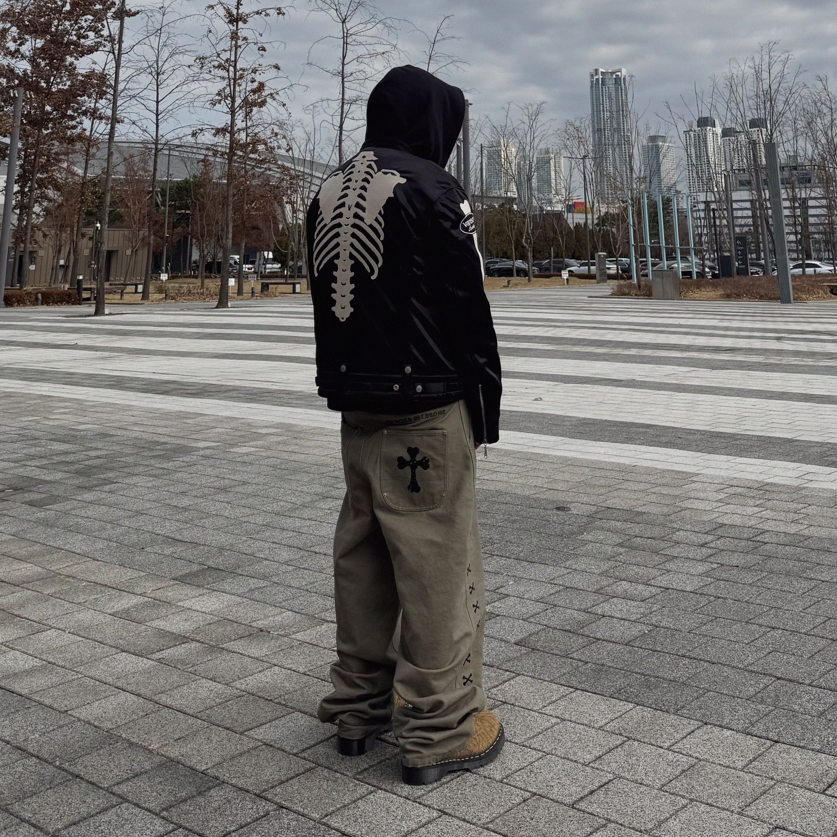 Vanson Bone Satin Jacket Black, Mastermind World x Vanson Bone Jacket Custom Black - 24FW 착용 스타일 - 2