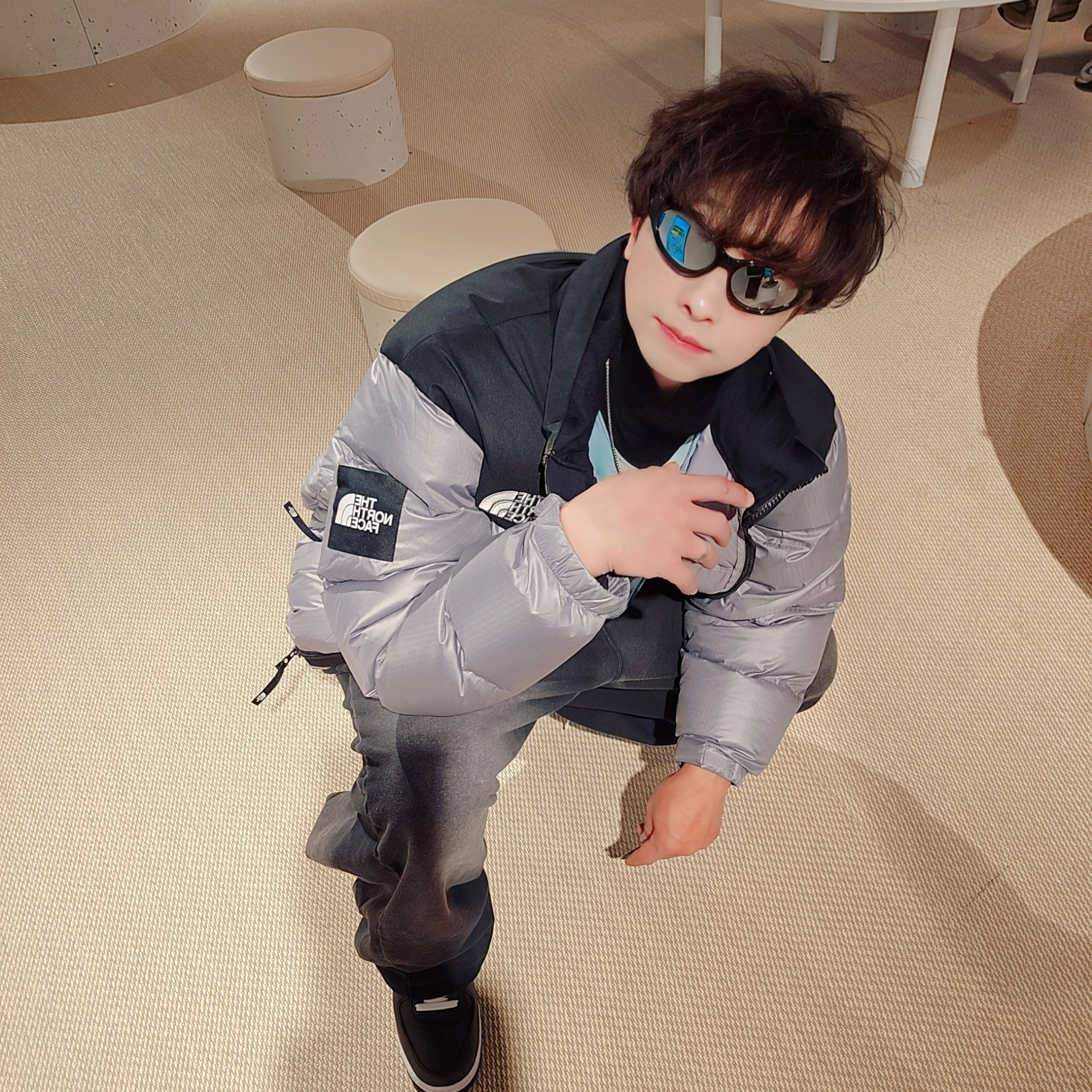 The North Face White Label Novelty Nuptse Down Jacket Heather Gray, Nike x Stussy Air Force 1 '07 Mid SP Black 착용 스타일 - 6
