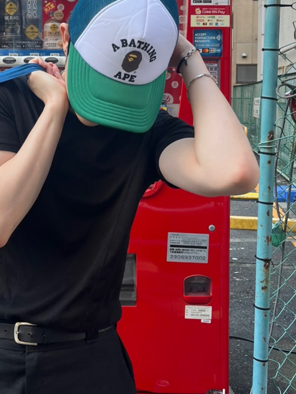 BAPE College Mesh Cap Blue 착용 스타일