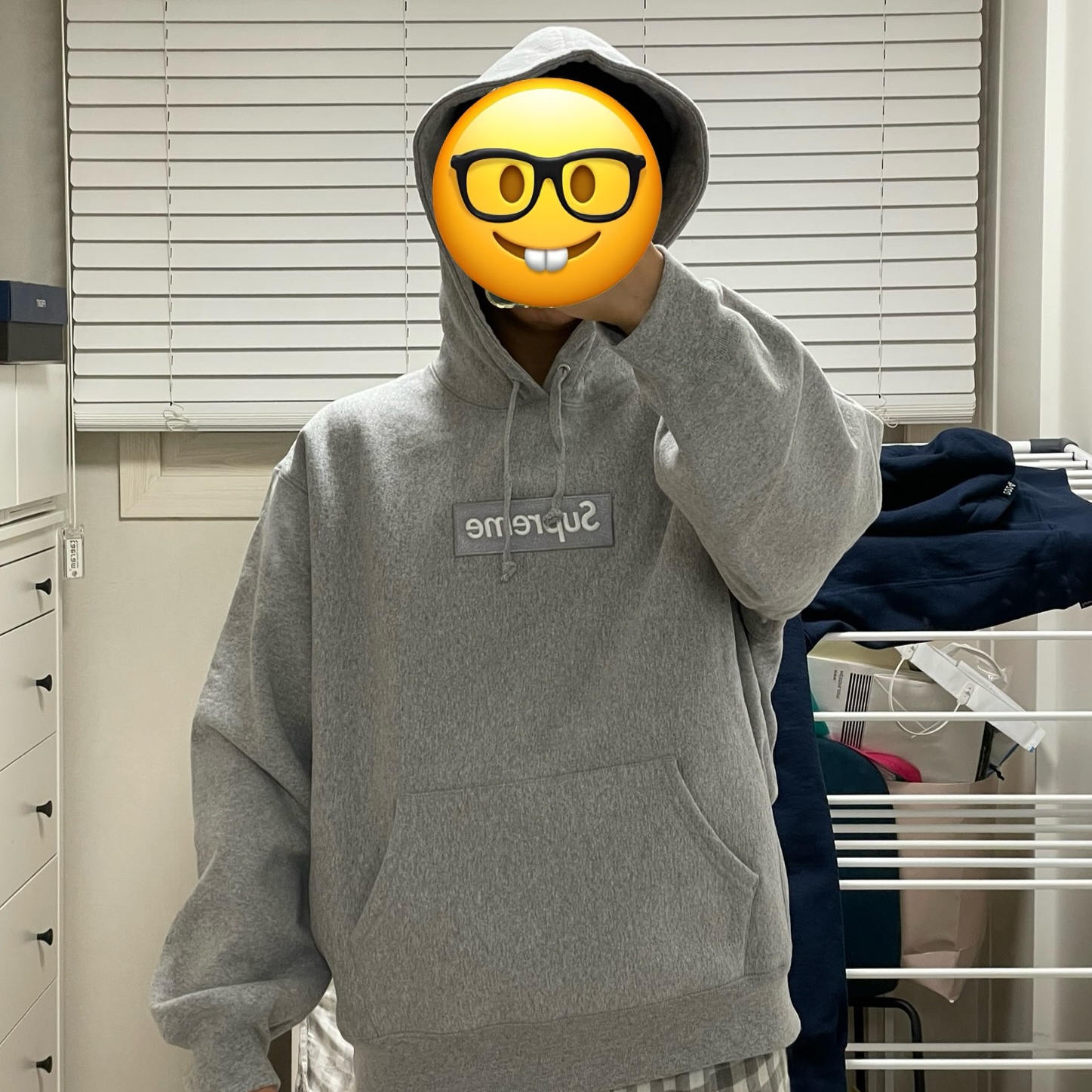 Supreme Box Logo Hooded Sweatshirt Navy - 24FW, Supreme Box Logo Hooded Sweatshirt Heather Grey - 24FW 착용 스타일 - 2