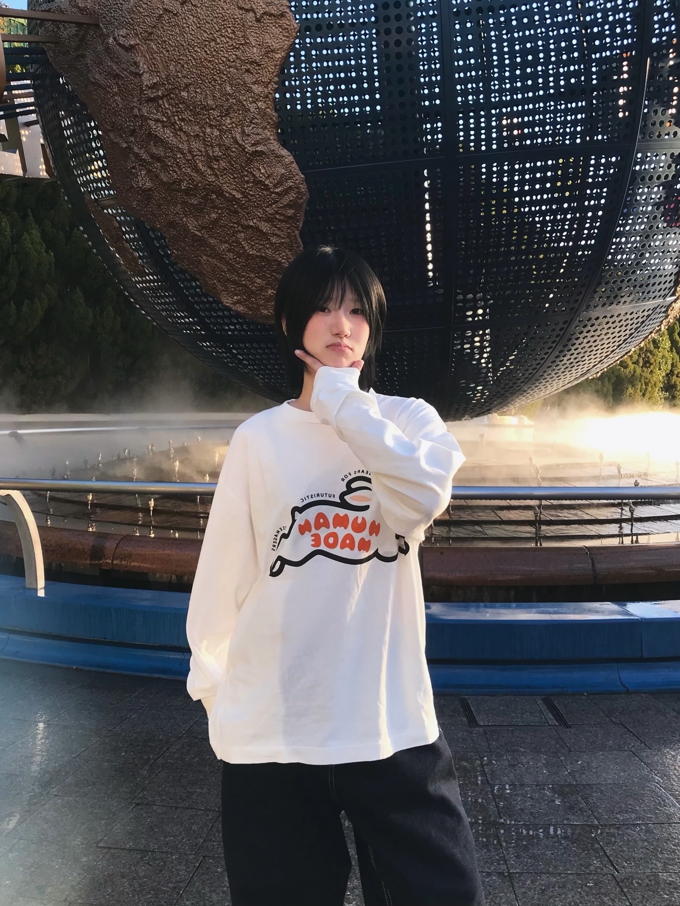 Human Made Rabbit L/S T-Shirt White 착용 스타일 - 2