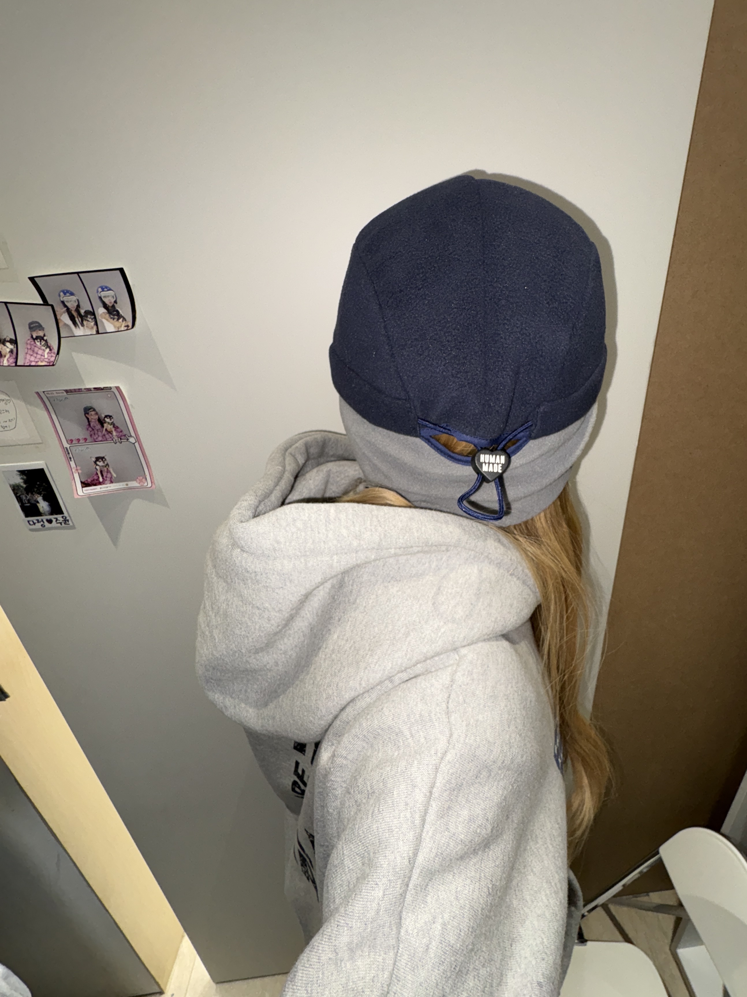Human Made Fleece Cap Navy 착용 스타일