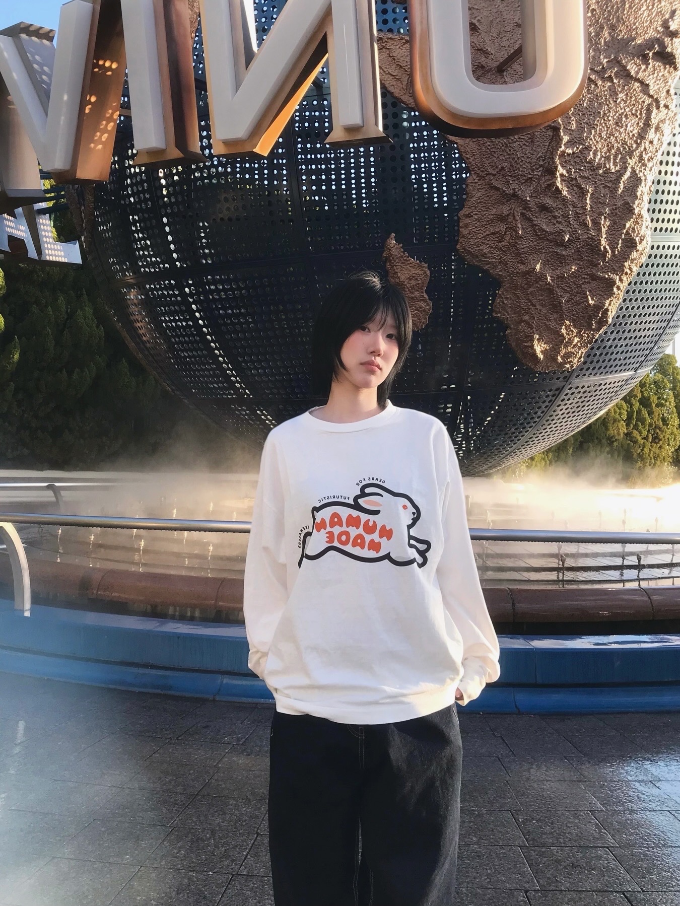 Human Made Rabbit L/S T-Shirt White 착용 스타일 - 3