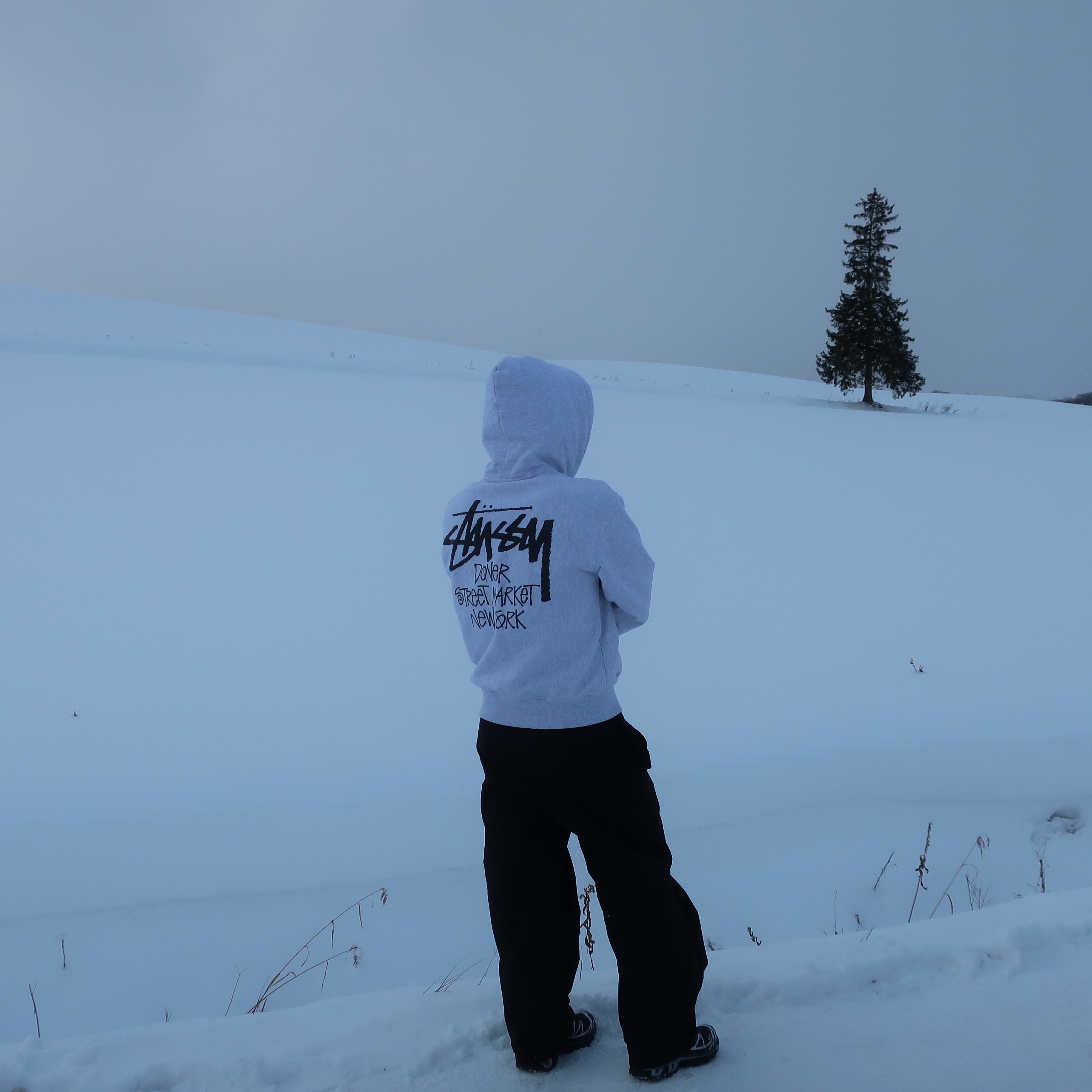 Stussy Stock DSM New York Zip Hoodie Ash Heather, Salomon XT-6 GTX Black Silver 착용 스타일 - 3