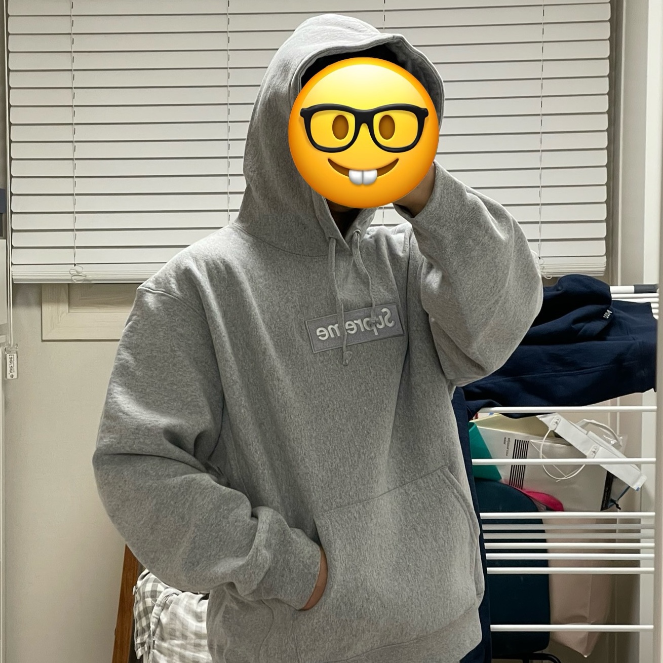 Supreme Box Logo Hooded Sweatshirt Navy - 24FW, Supreme Box Logo Hooded Sweatshirt Heather Grey - 24FW 착용 스타일 - 1