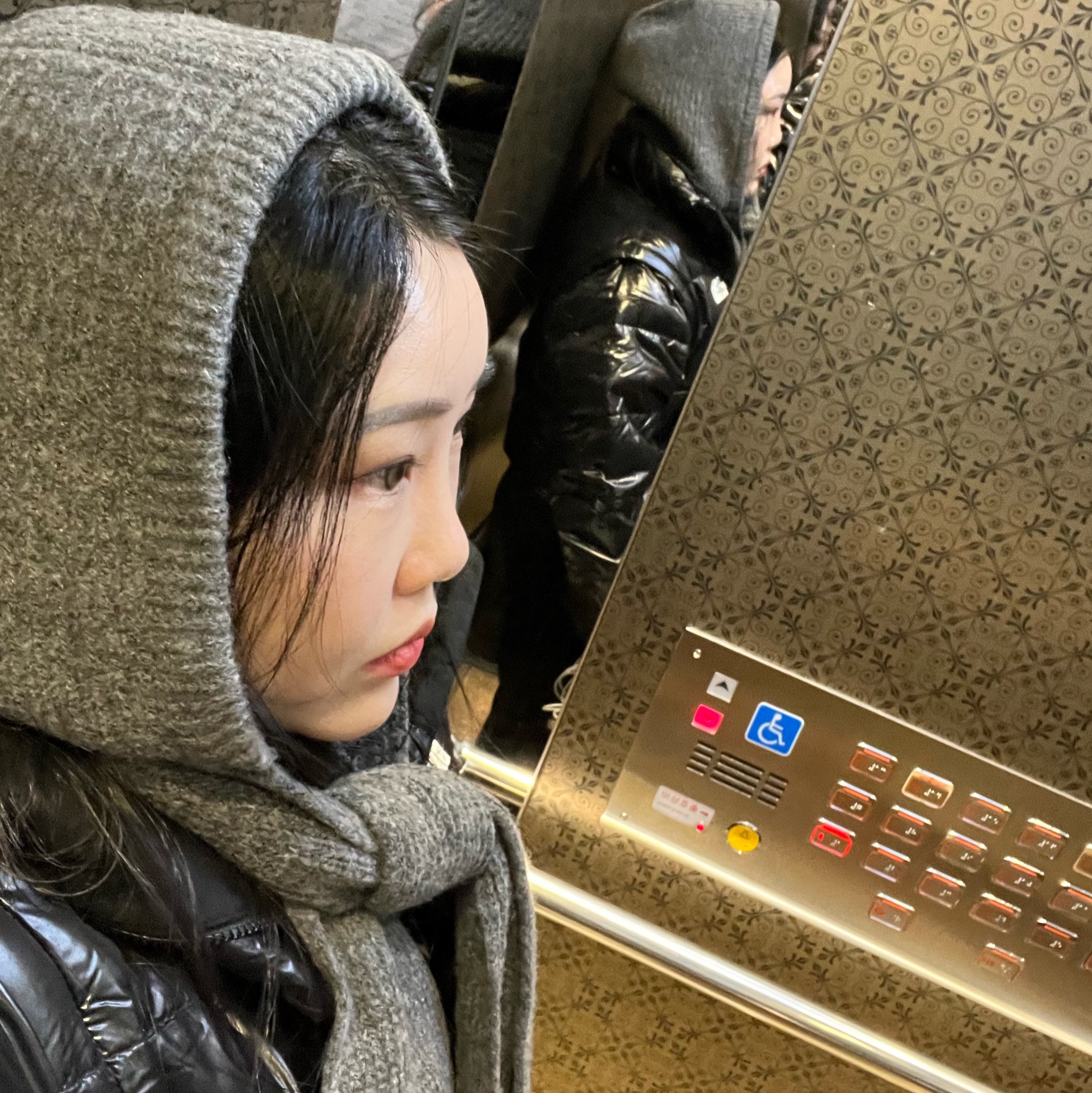 (W) The North Face White Label Glossy Detachable Down Jacket Black 착용 스타일