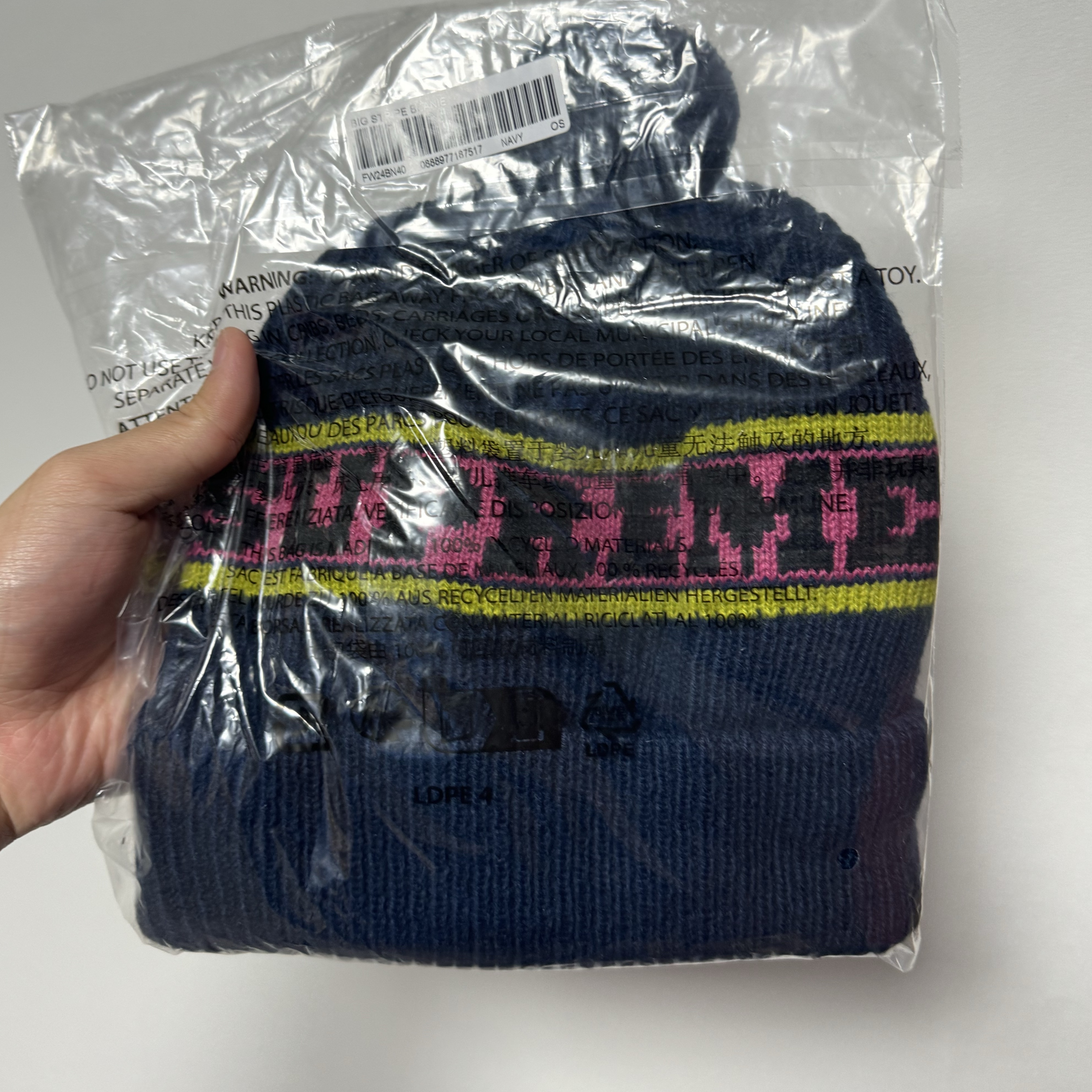Supreme Big Stripe Beanie Navy - 24FW 착용 스타일