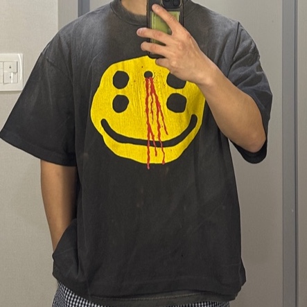 Saint Mxxxxxx x Cactus Plant Flea Market Smile S/S T-Shirt Black 착용 스타일
