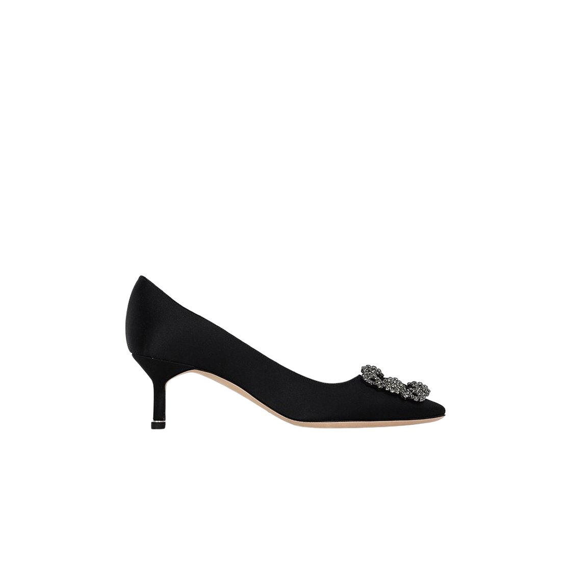 9XX-0661-0041 (W) Manolo Blahnik Hangisi 50 Black Satin Jewel Buckle Pumps