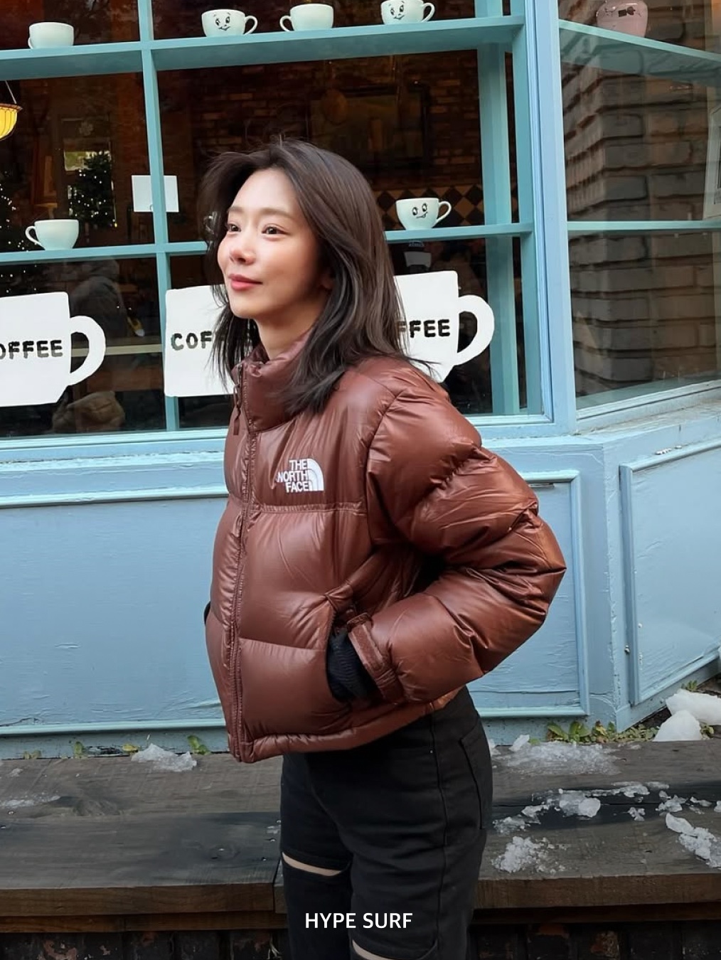 (W) The North Face White Label Novelty Nuptse Down Jacket Cocoa Brown, The North Face 1996 Retro Nuptse Jacket Dark Oak 착용 스타일 - 6