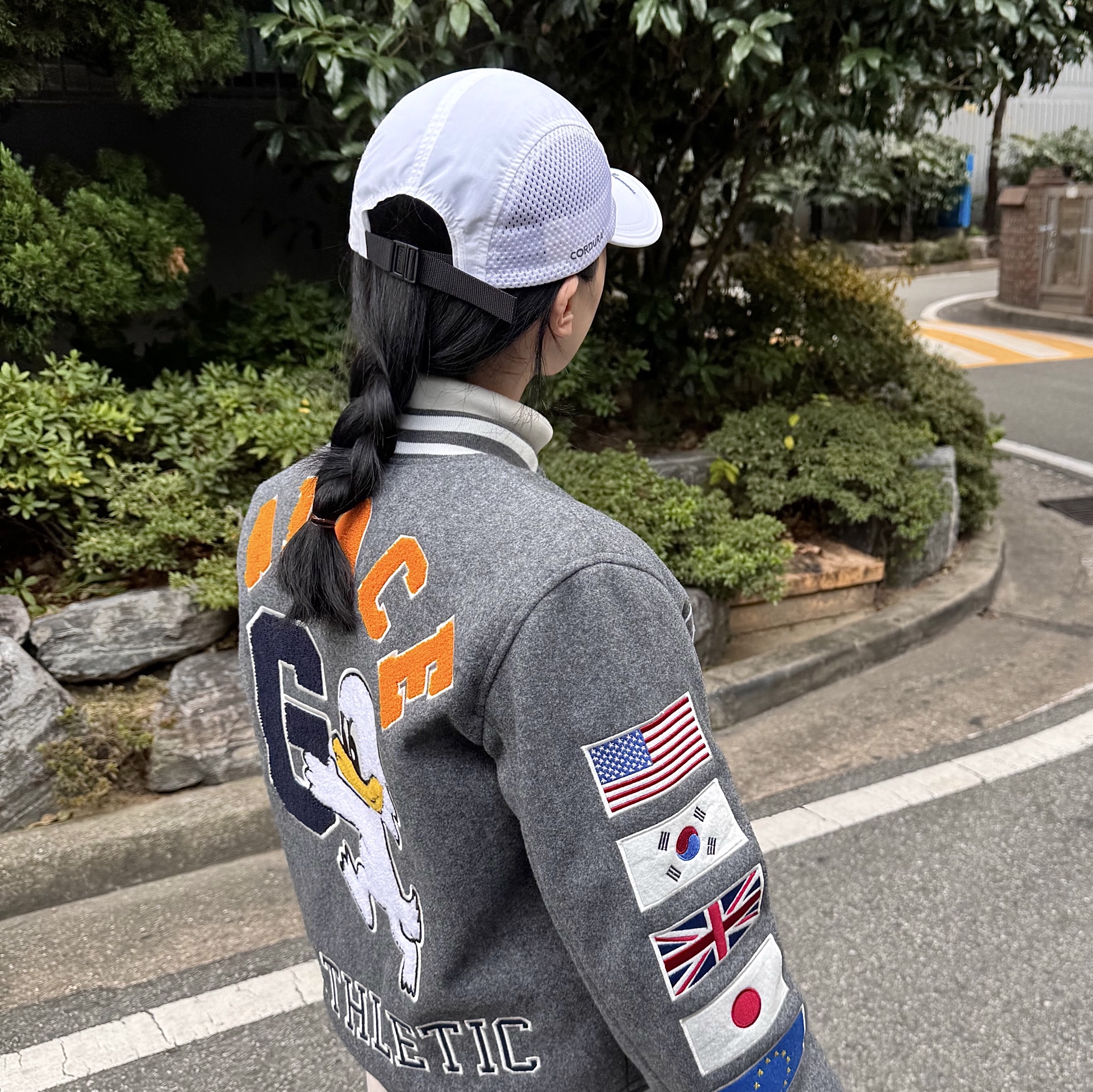 Supreme Mesh Side Panel Camp Cap White - 24SS, Palace x Gap Varsity Jacket Grey - 24SS 착용 스타일