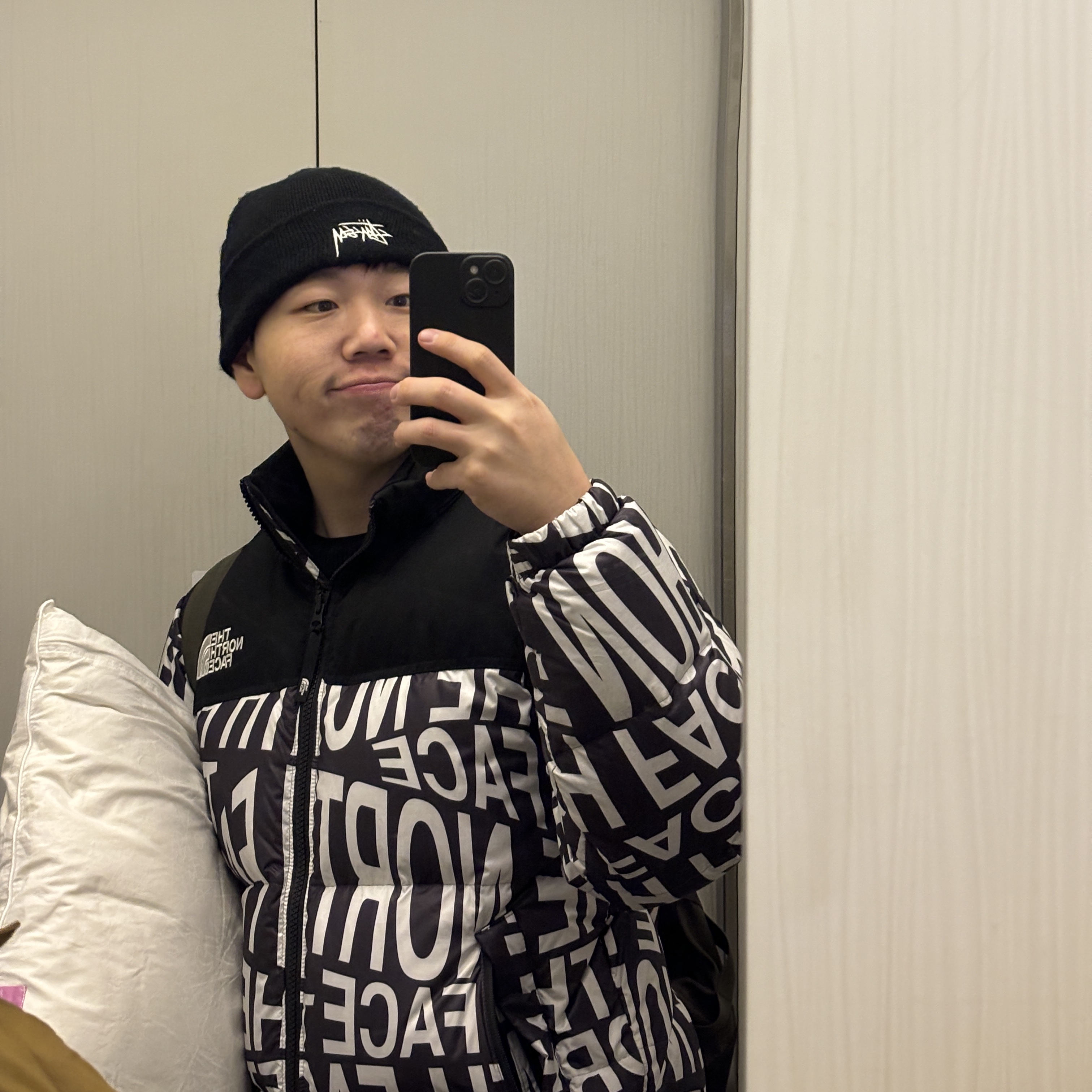 The North Face White Label Novelty Nuptse Down Jacket P Black 착용 스타일