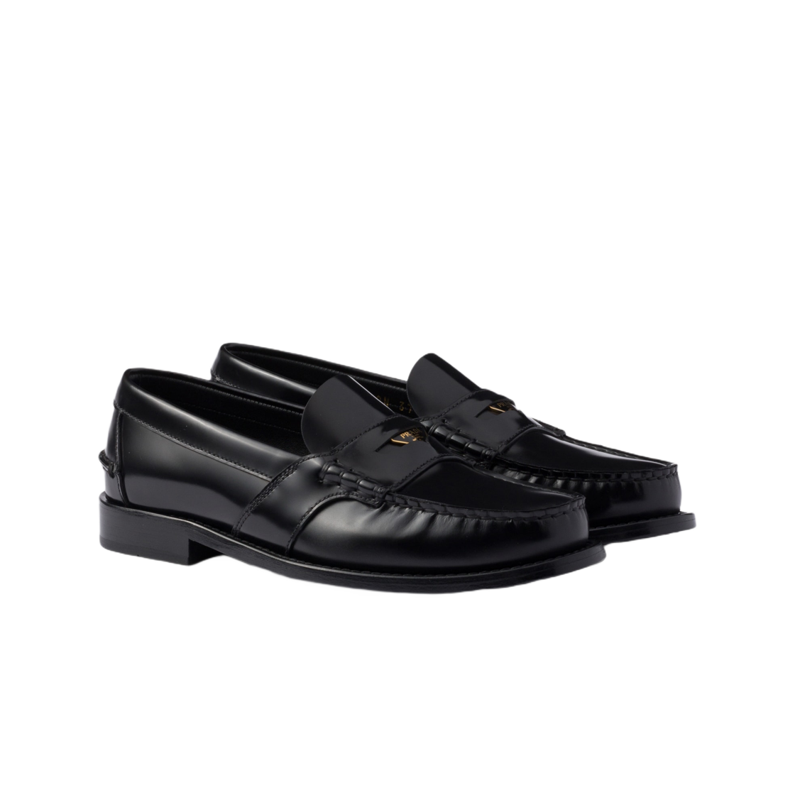 (W) 프라다 브러쉬드 레더 로퍼 블랙((W) Prada Brushed Leather Loafers Black) - 2
