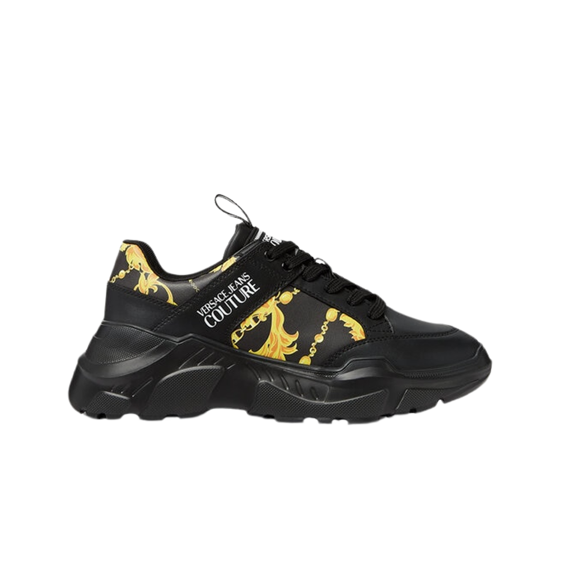77YA3SC2-ZP324-G89 Versace Chain Couture Speedtrack Sneakers Black Gold