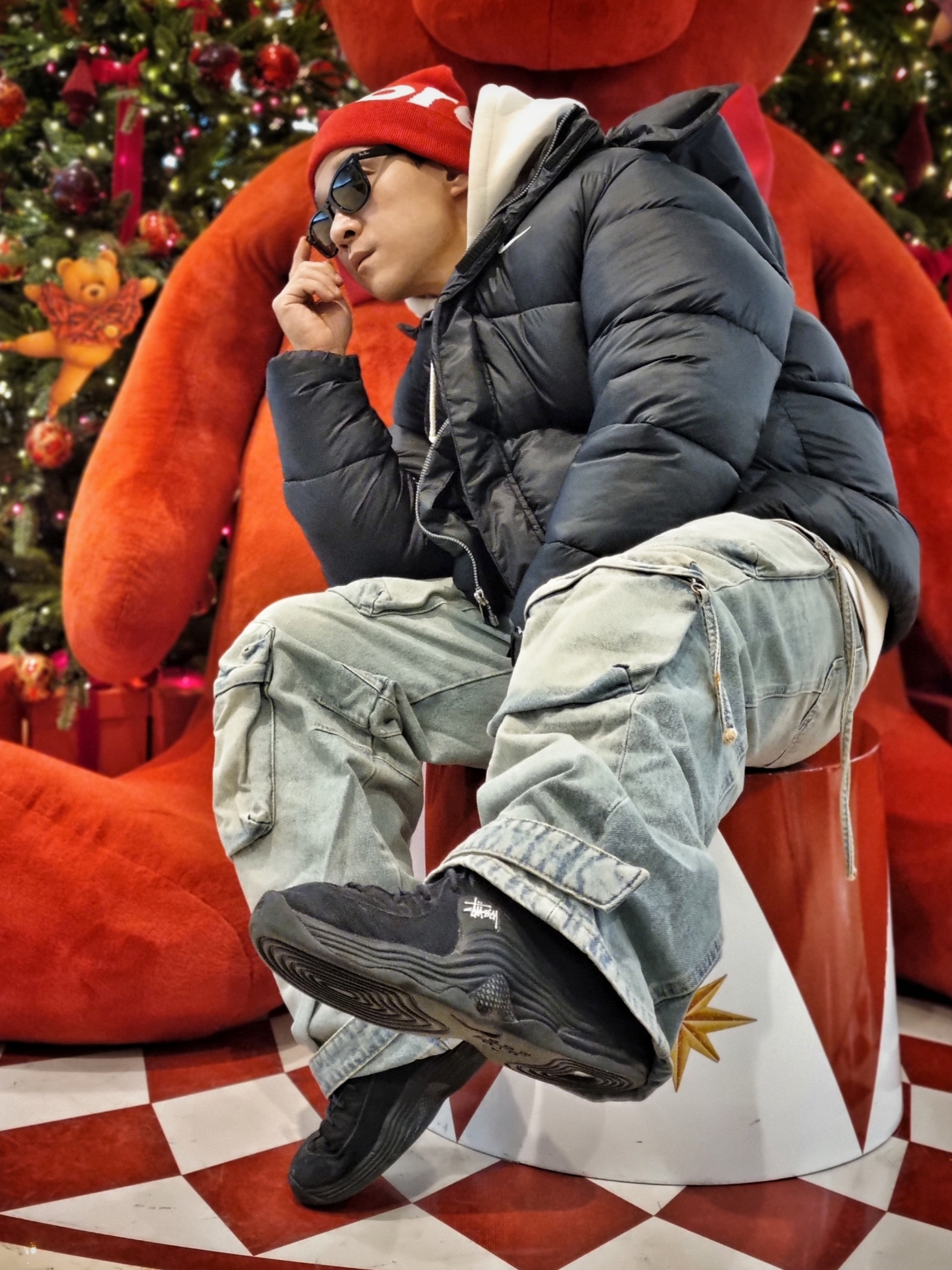 Supreme Big Logo Beanie Red - 21FW, Nike Life Therma-Fit Puffer Jacket Black - Asia 착용 스타일 - 3