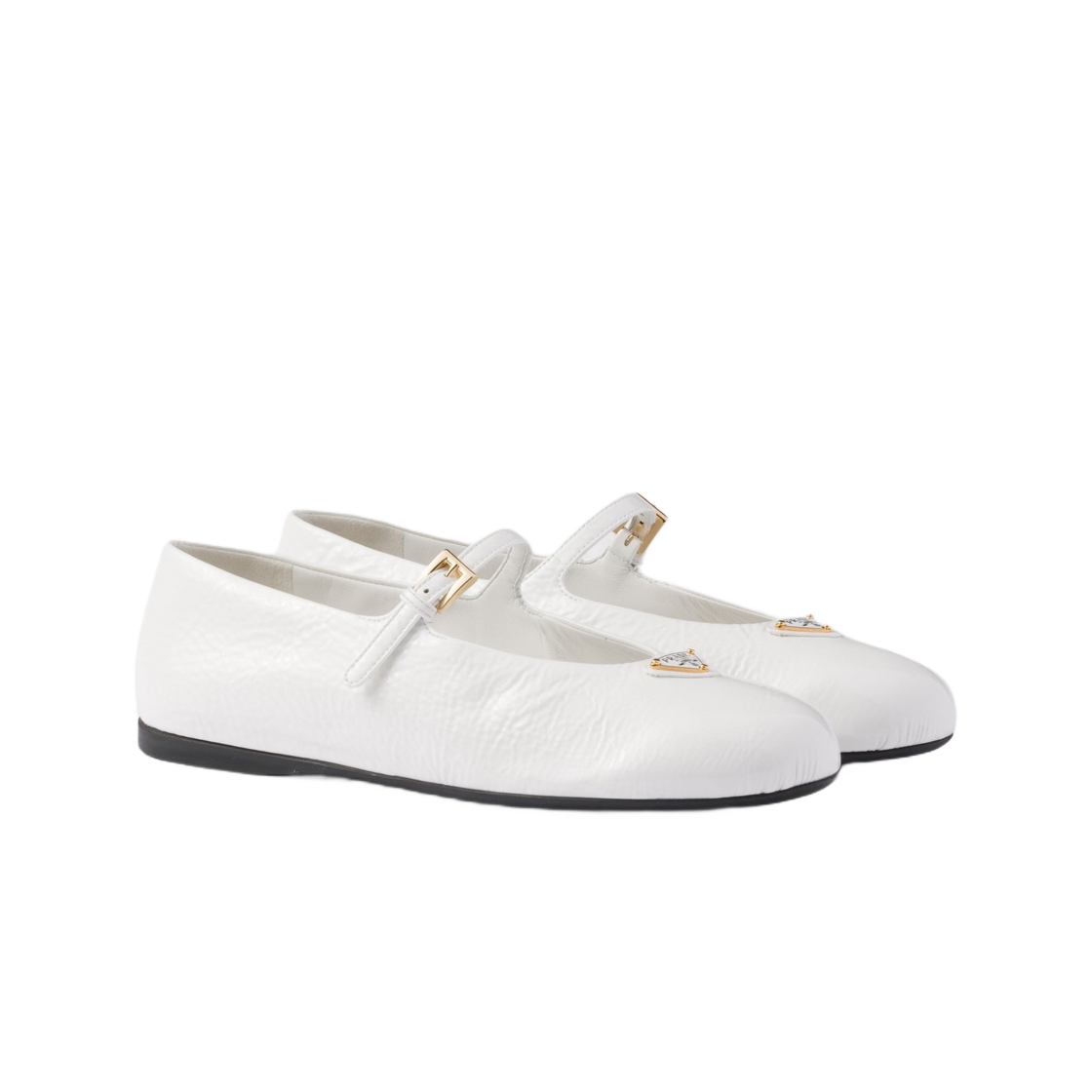 (W) 프라다 나플락 페이턴트 레더 발레리나 화이트((W) Prada Naplak Patent Leather Ballerinas White) - 2