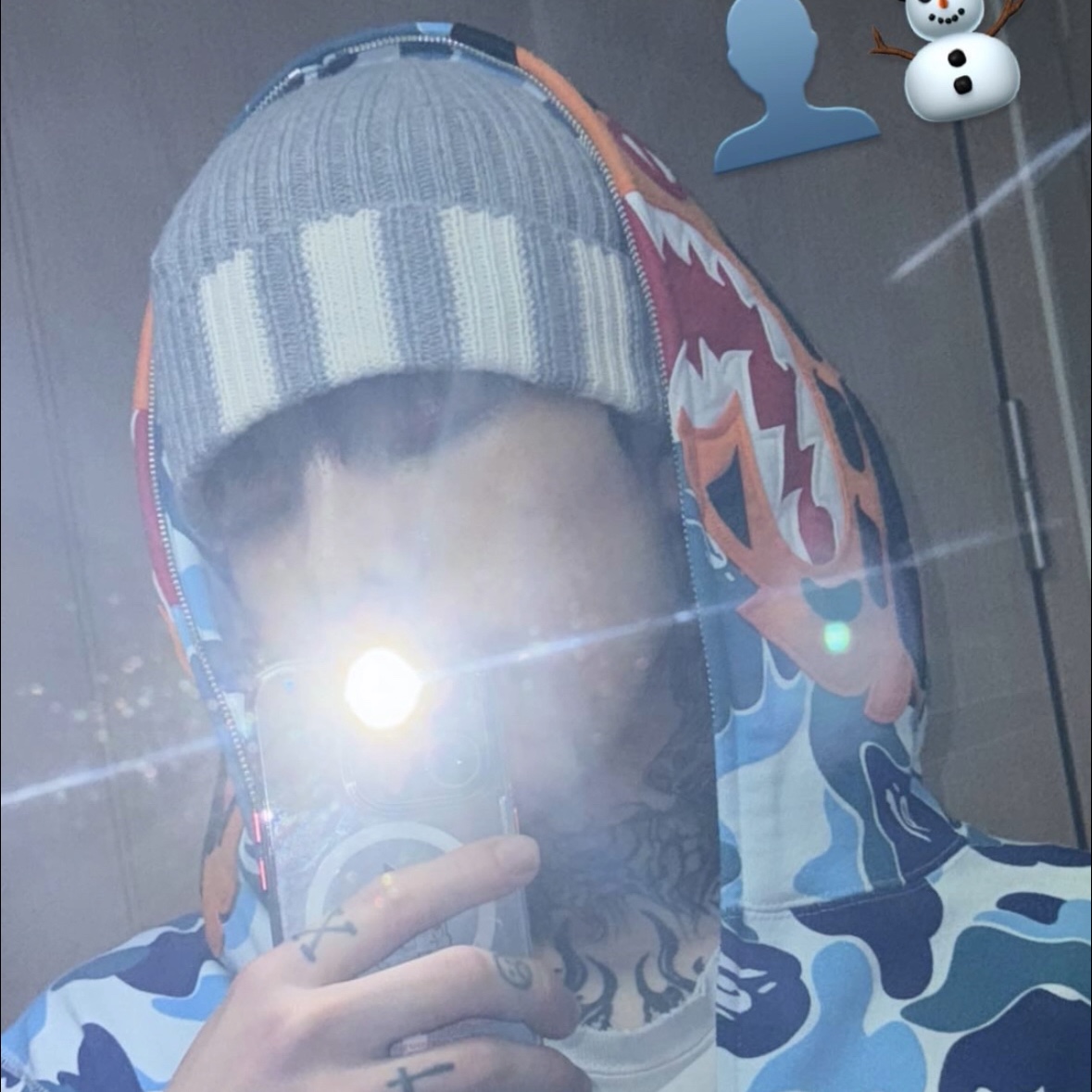 BAPE ABC Camo Tiger Full Zip Hoodie Blue, Thom Browne Ribbed Beanie Light Grey 착용 스타일