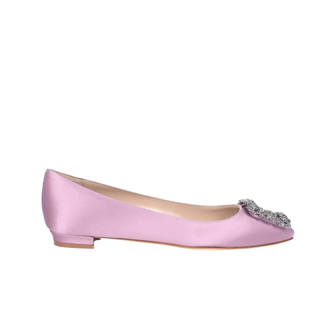 (W) 마놀로 블라닉 한기시 사틴 쥬얼 버클 펌프스 퍼플((W) Manolo Blahnik Hangisi Purple Satin Jewel Buckle Flat Pumps)