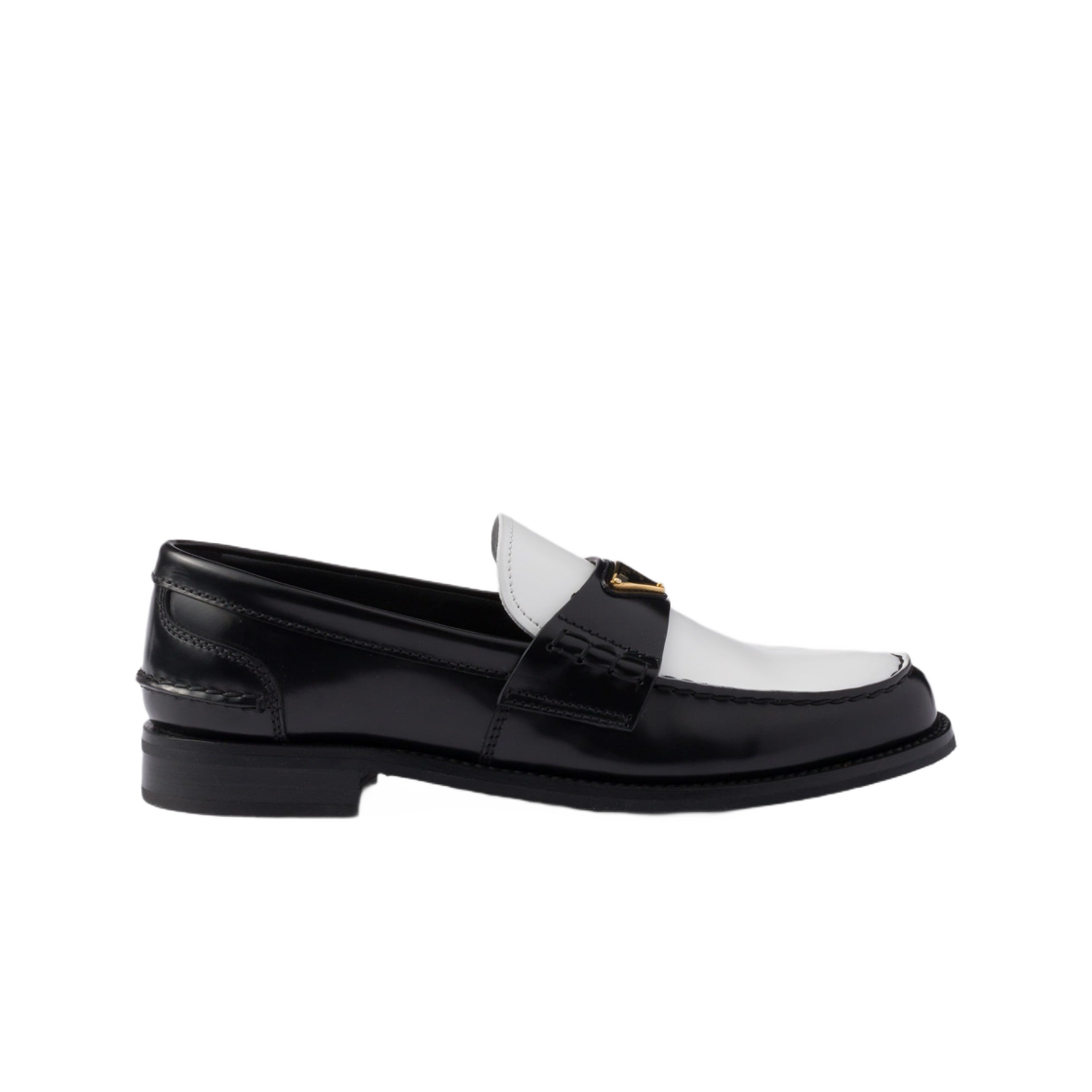 (W) 프라다 투톤 브러쉬드 레더 로퍼 블랙 화이트((W) Prada Two-Tone Brushed Leather Loafers Black White) - 1