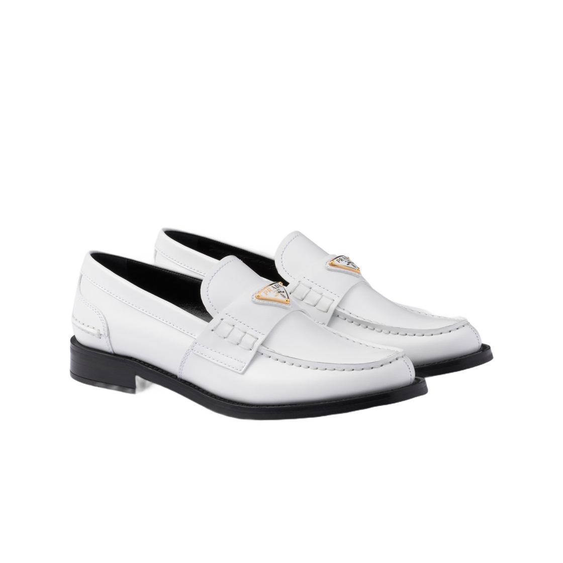 (W) 프라다 브러쉬드 레더 로퍼 화이트((W) Prada Brushed Leather Loafers White) - 2