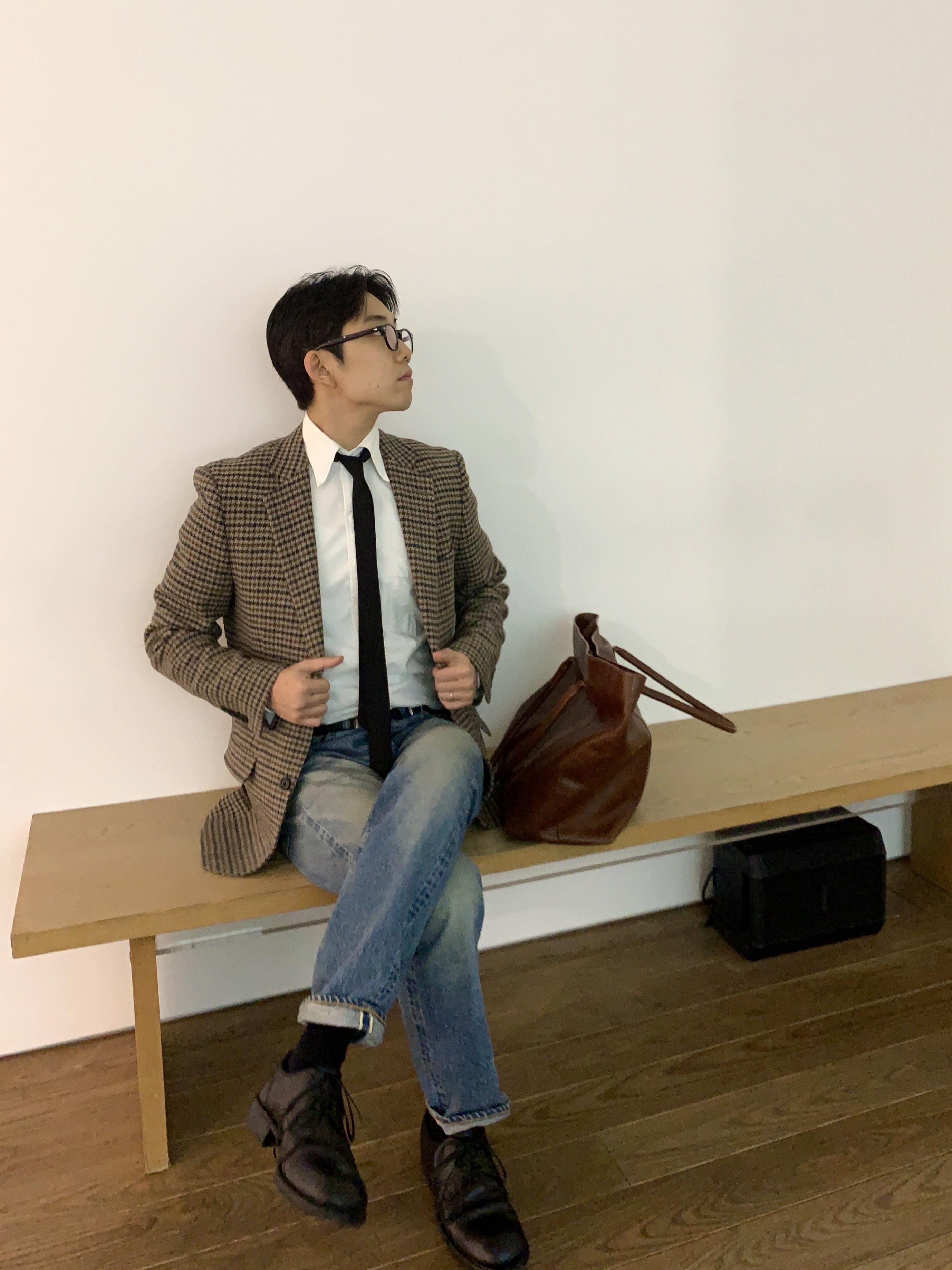 Warehouse & Co. Lot 2nd-Hand 1101 Pants Used Wash Light Indigo, Guidi 992 Horse Full Grain Leather Derby Black 착용 스타일 - 1