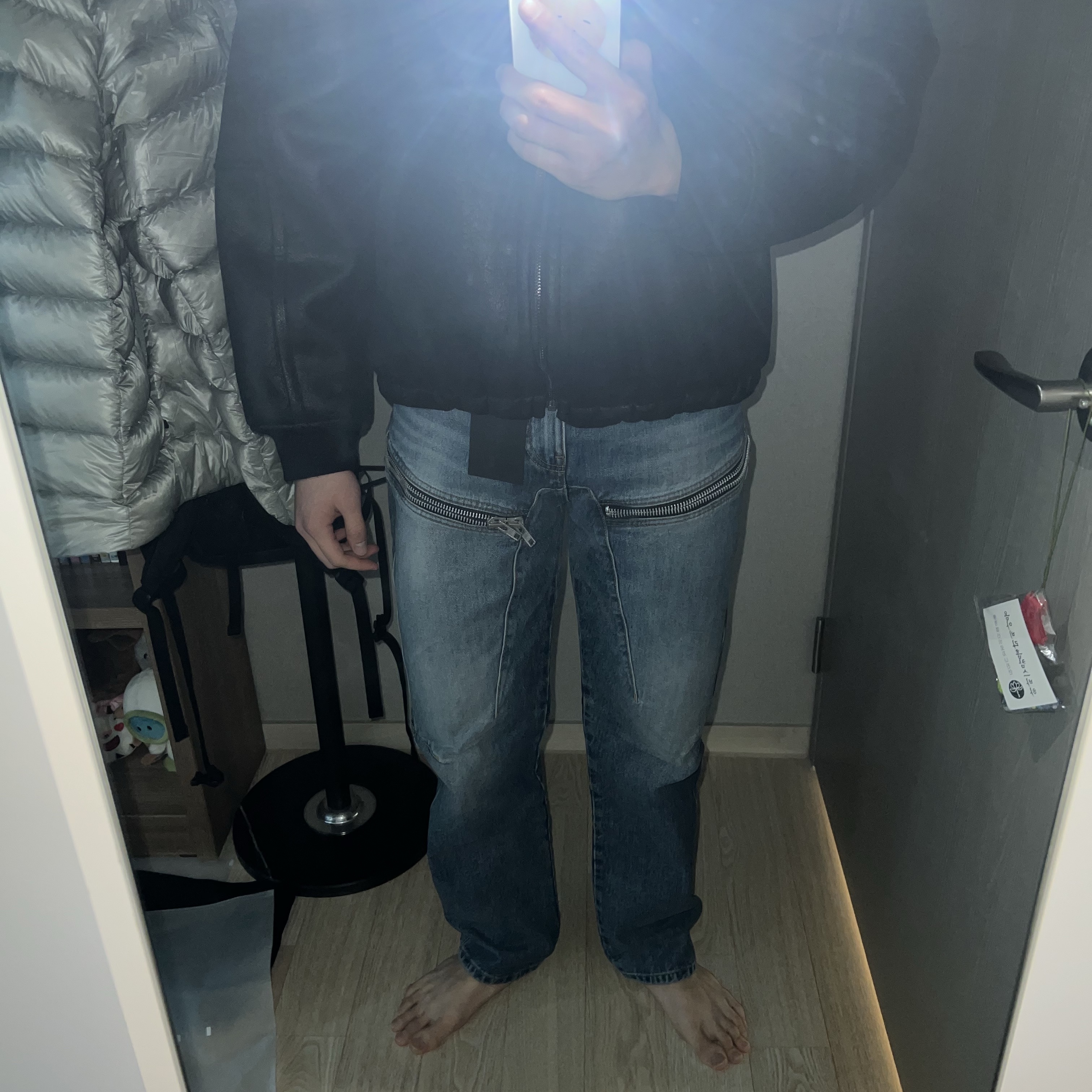 Icyto Zipper Jeans Blue 착용 스타일 - 2