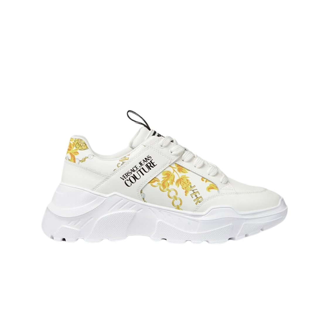 77YA3SC2-ZP324-G03 Versace Chain Couture Speedtrack Sneakers White Gold