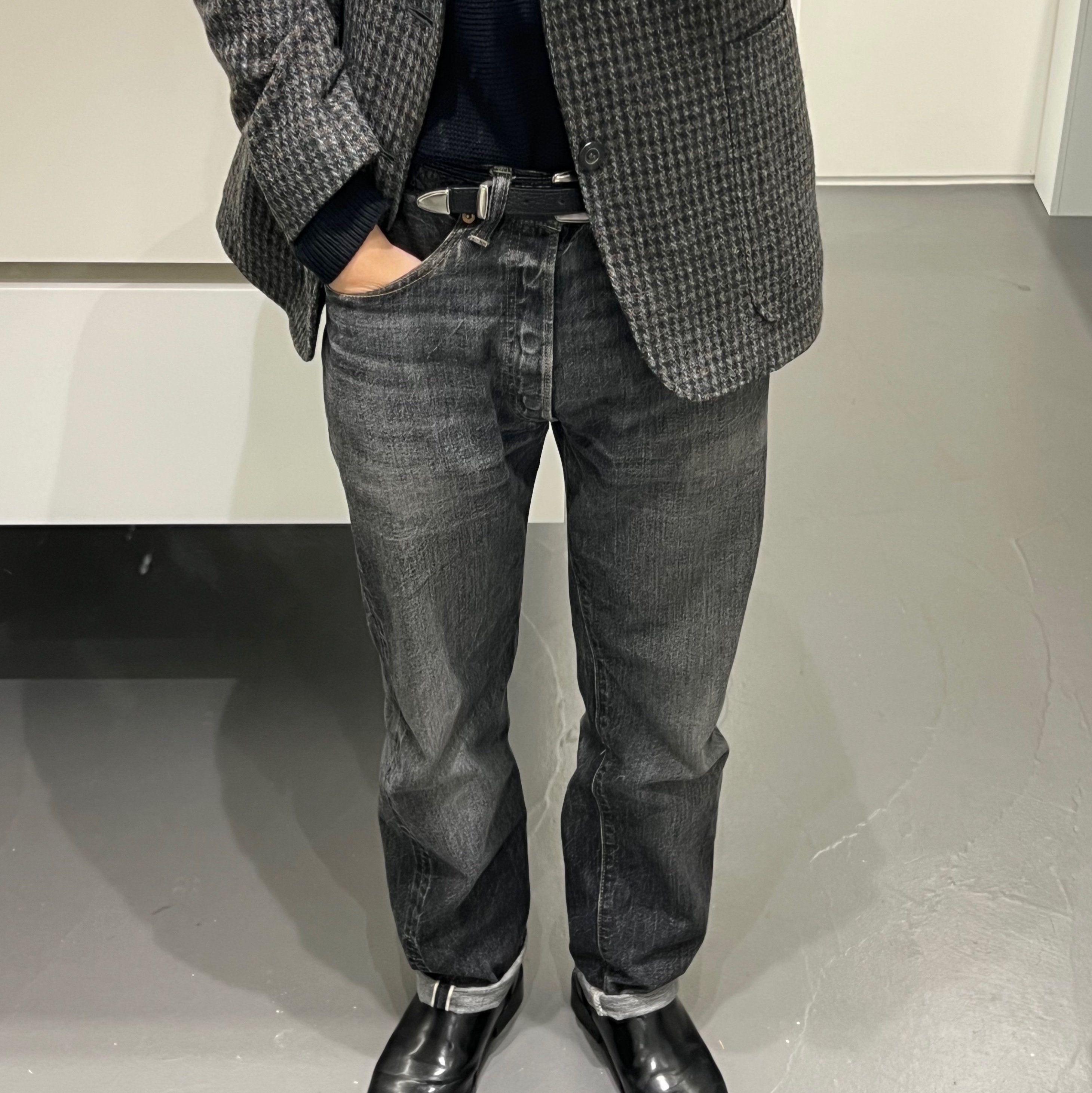 Warehouse & Co. Lot 2nd-Hand 1101 Pants 31 Length Used Wash Black - Korea Exclusive 착용 스타일