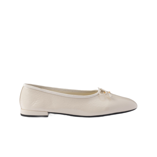 (W) Prada Patent Leather Ballerinas Ivory