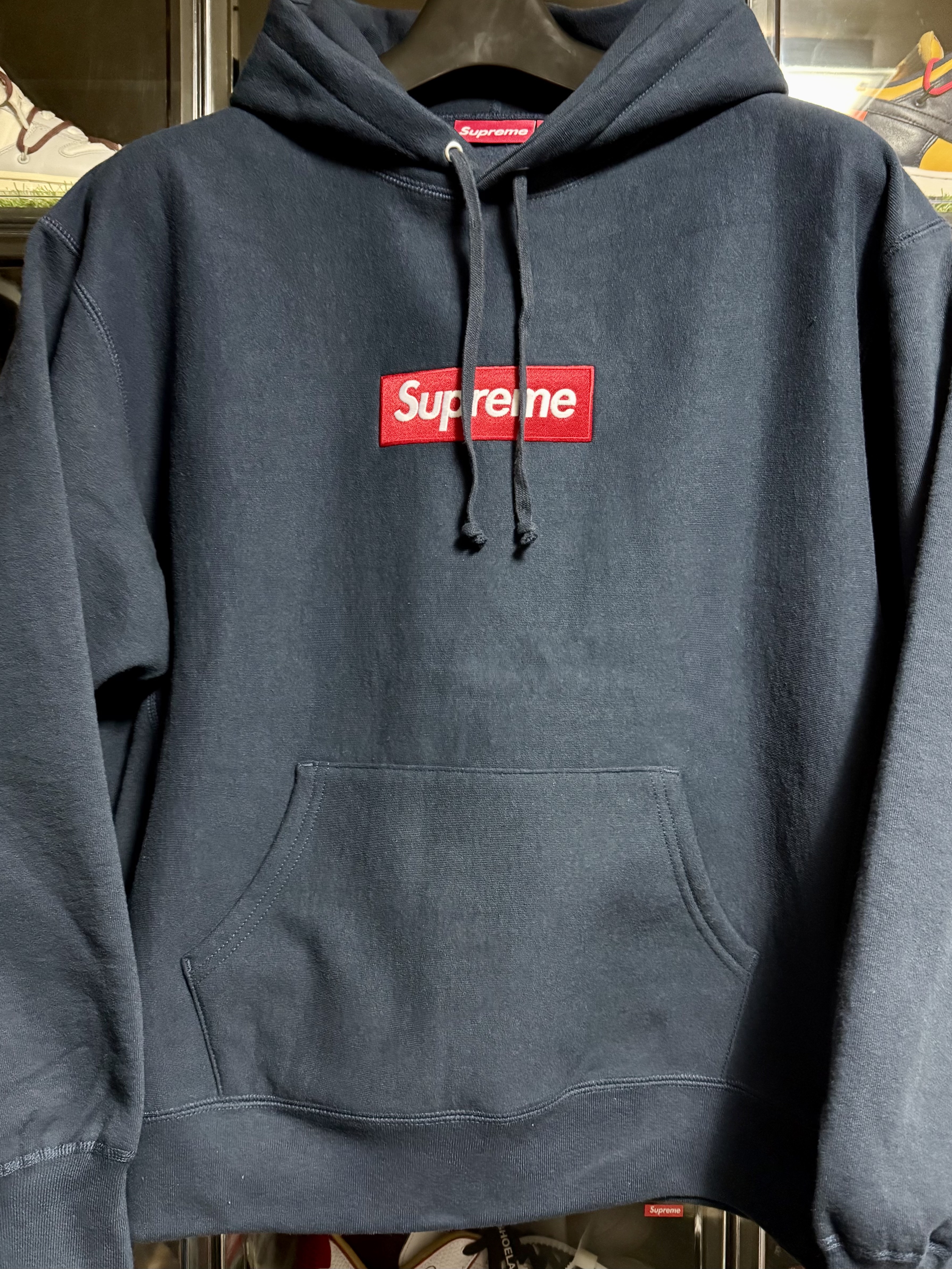 Supreme Box Logo Hooded Sweatshirt Navy - 24FW 착용 스타일