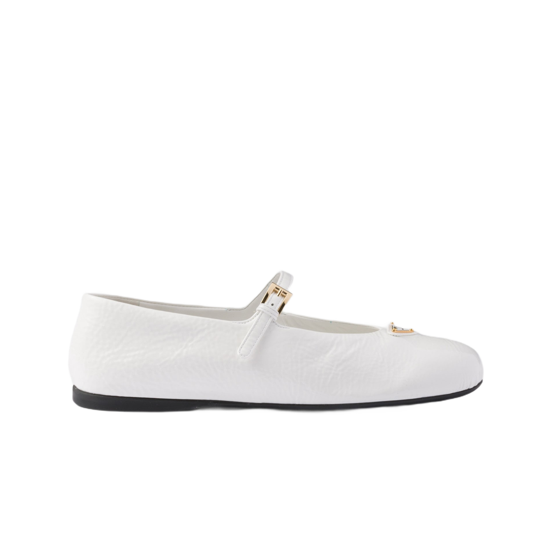 1F793N-H27-F0009 (W) Prada Naplak Patent Leather Ballerinas White