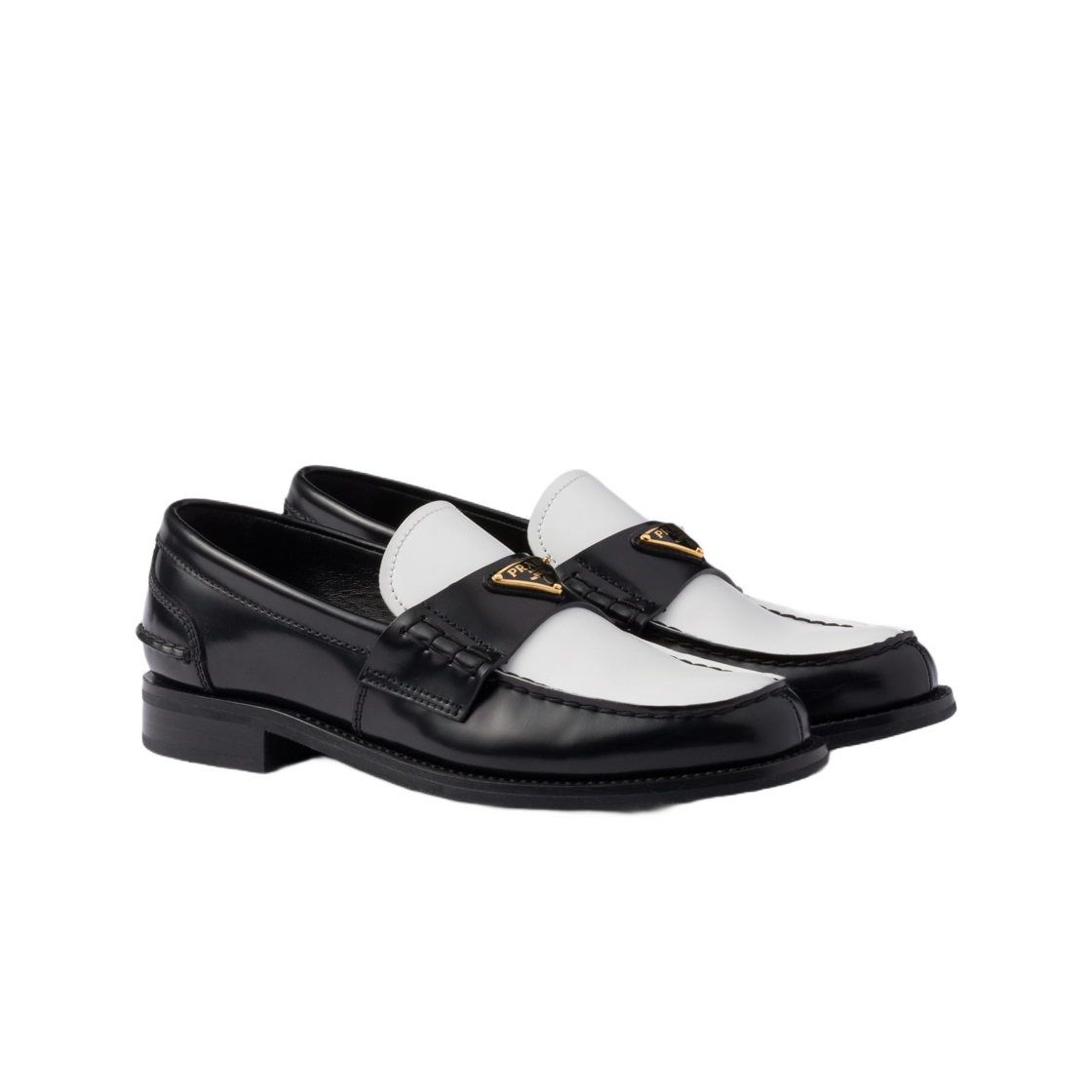 (W) 프라다 투톤 브러쉬드 레더 로퍼 블랙 화이트((W) Prada Two-Tone Brushed Leather Loafers Black White) - 2