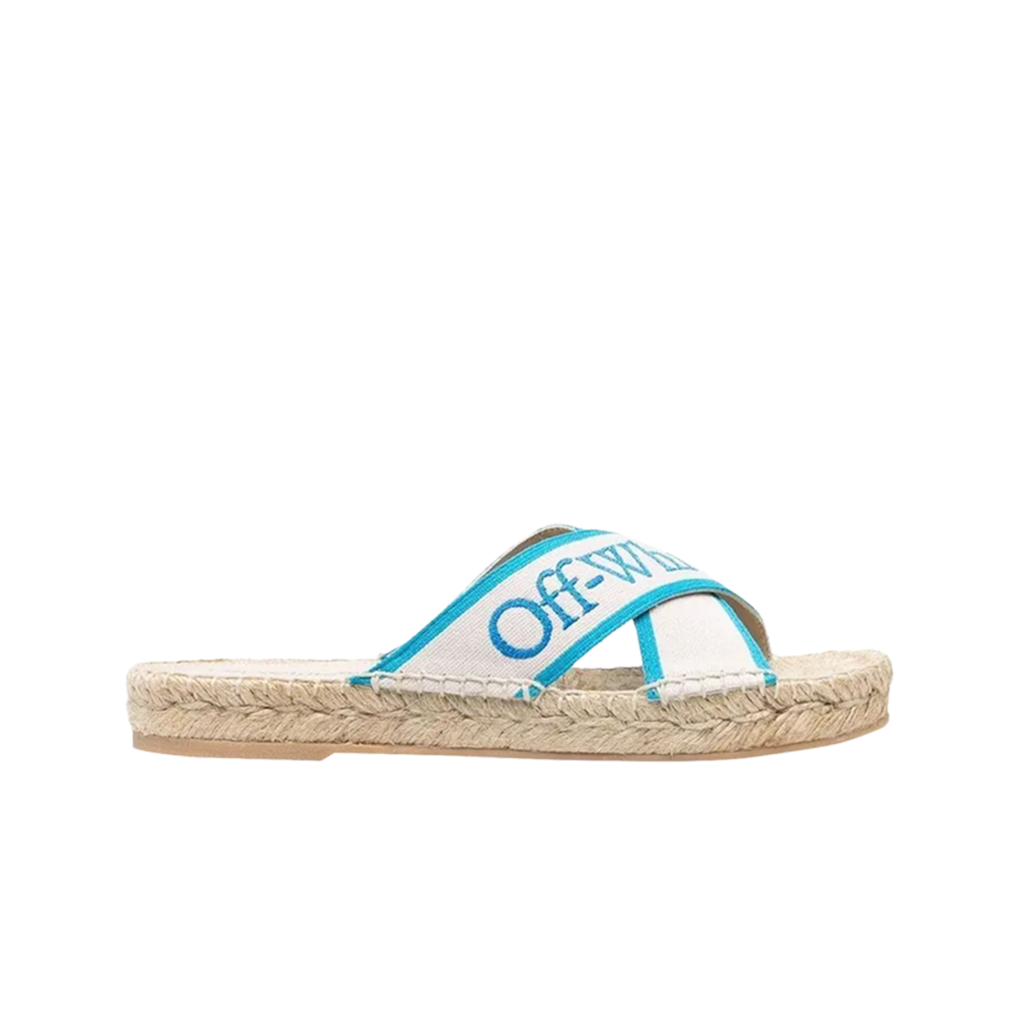 (W) 오프화이트 부키쉬 크리스 크로스 에스파드리유 슬라이더 블루((W) Off-White Bookish Criss-Cross Espadrille Sliders Blue)