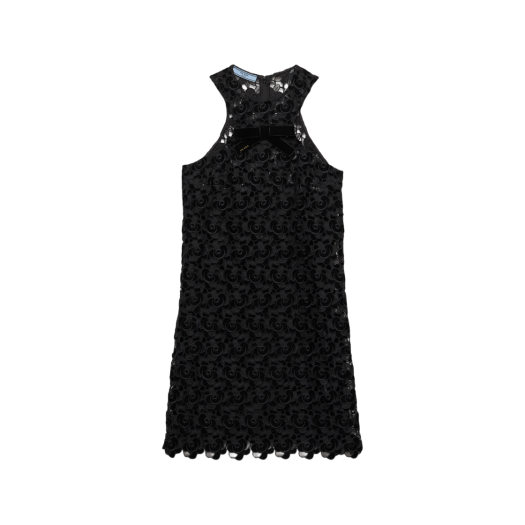 (W) Prada Guipure Lace Mini Dress Black