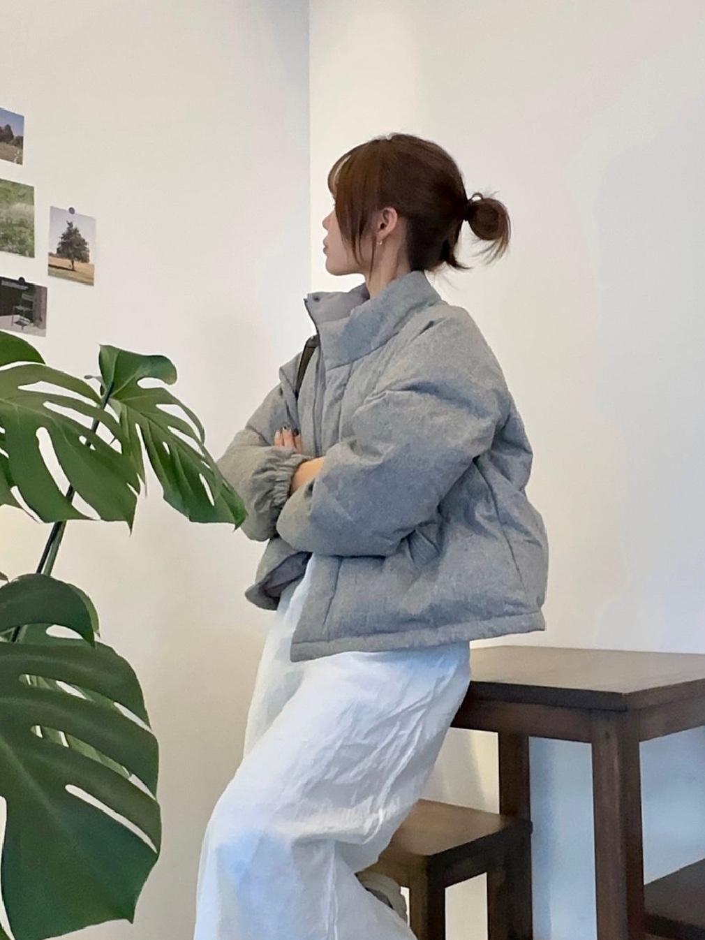 Siyazu SIOT4010 Woolen Duckdown Crop PD Melange gray 착용 스타일 - 2