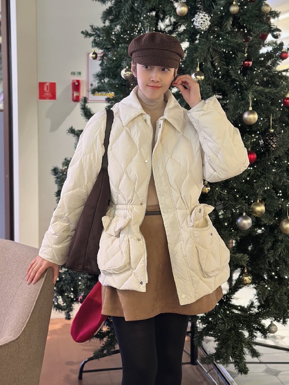 Siyazu SIOT4127 Duck Down Quilting Hunting Jacket Ivory 착용 스타일 - 4