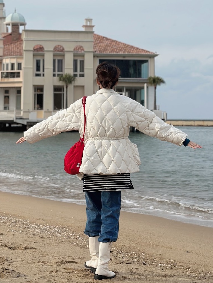 Siyazu SIOT4127 Duck Down Quilting Hunting Jacket Ivory 착용 스타일 - 2
