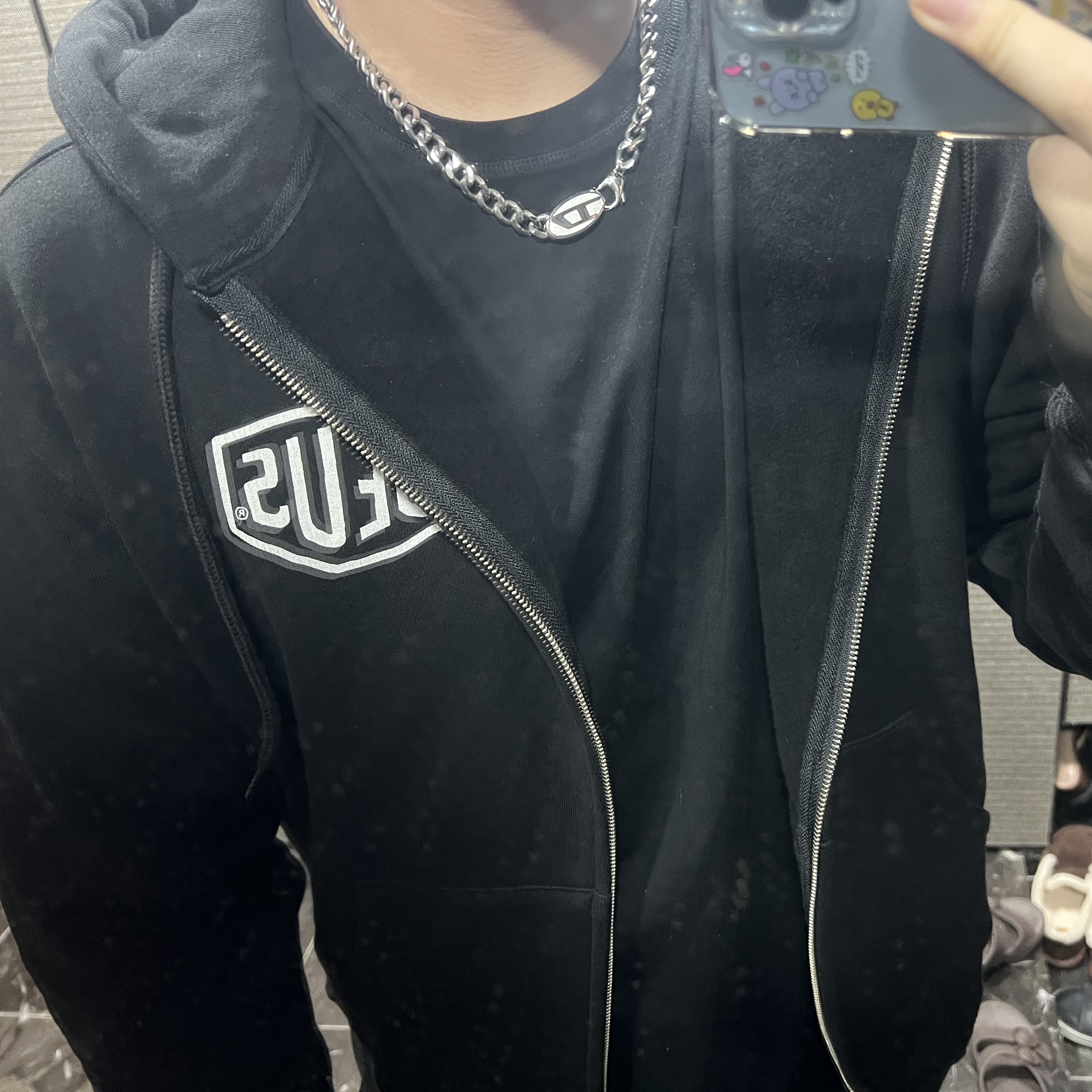 Wooyoungmi Cotton Back Logo Long Sleeve T-Shirt Black - 23FW, Diesel Dx1509 Stainless Steel Chain Necklace Silver 착용 스타일