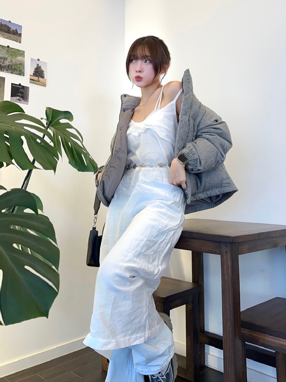Siyazu SIOT4010 Woolen Duckdown Crop PD Melange gray 착용 스타일 - 2