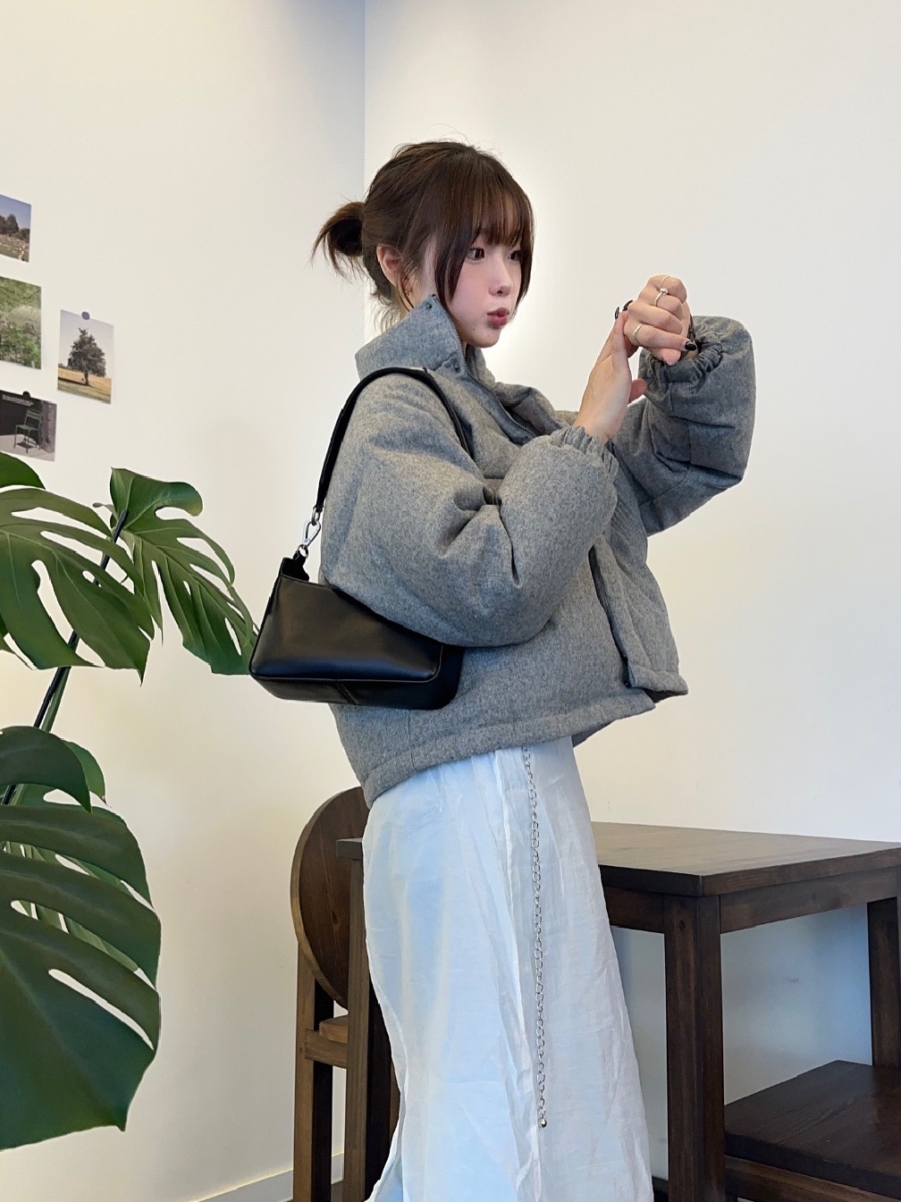 Siyazu SIOT4010 Woolen Duckdown Crop PD Melange gray 착용 스타일 - 4