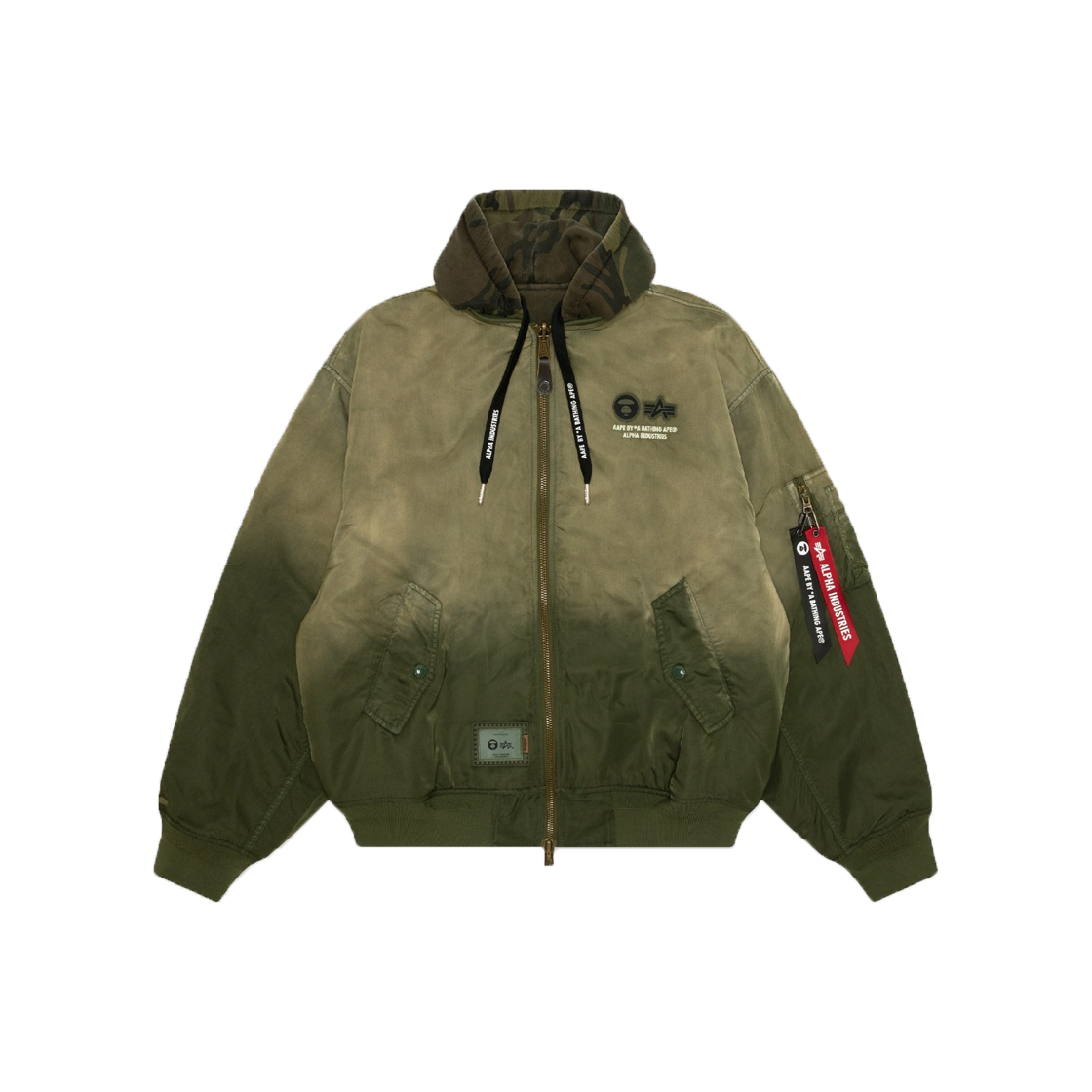 에이프 x 알파 인더스트리 리버시블 패디드 Ma-1 퀼티드 자켓 다크 카키 - 25SS(AAPE x Alpha Industries Reversible Padded Ma-1 Quilted Jacket Dark Khaki  - 25SS)