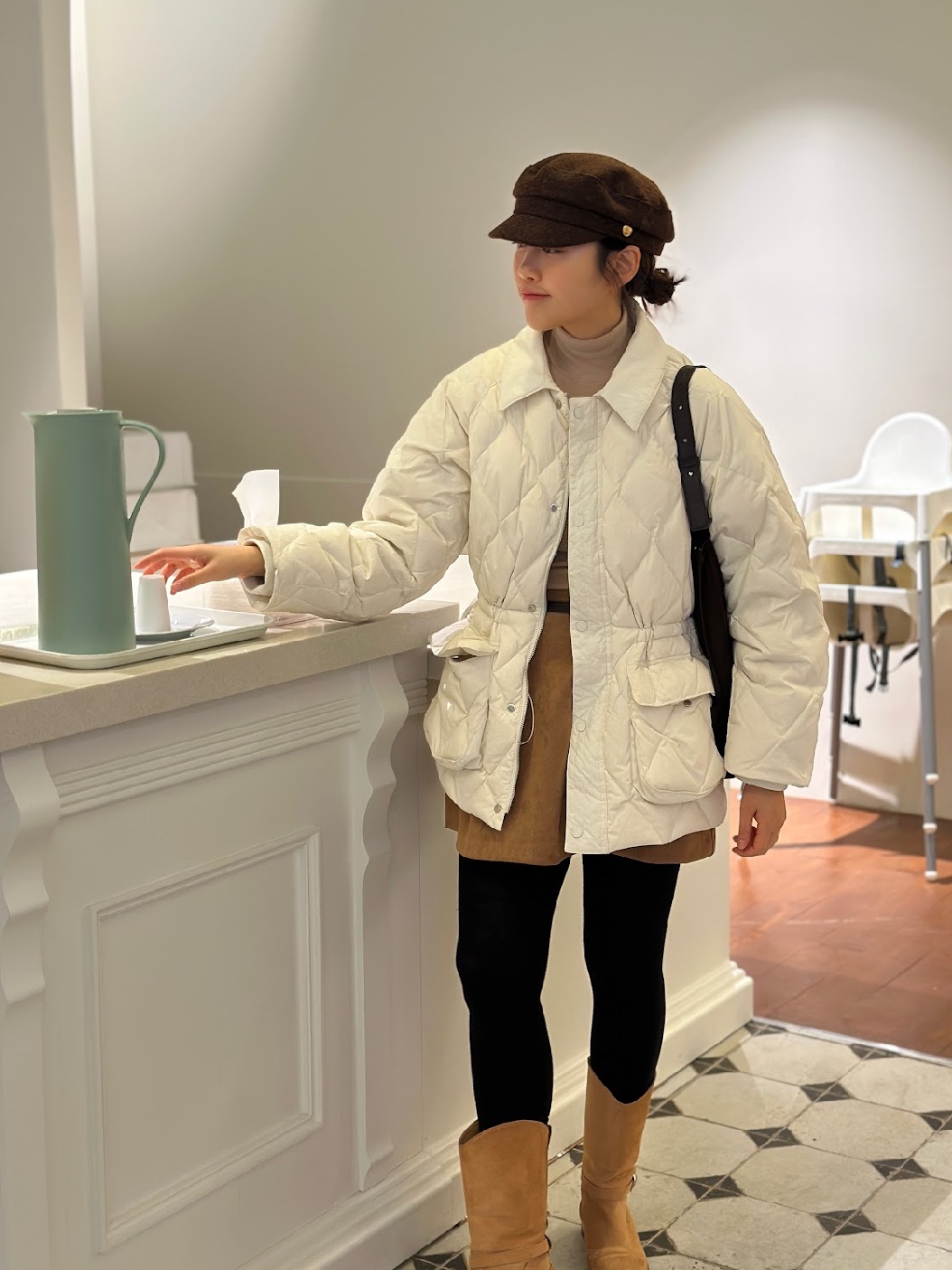 Siyazu SIOT4127 Duck Down Quilting Hunting Jacket Ivory 착용 스타일 - 1