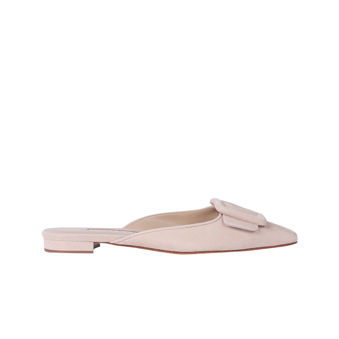 220-0546-0005 (W) Manolo Blahnik Maysaleflat Suede Flat Mule Nude